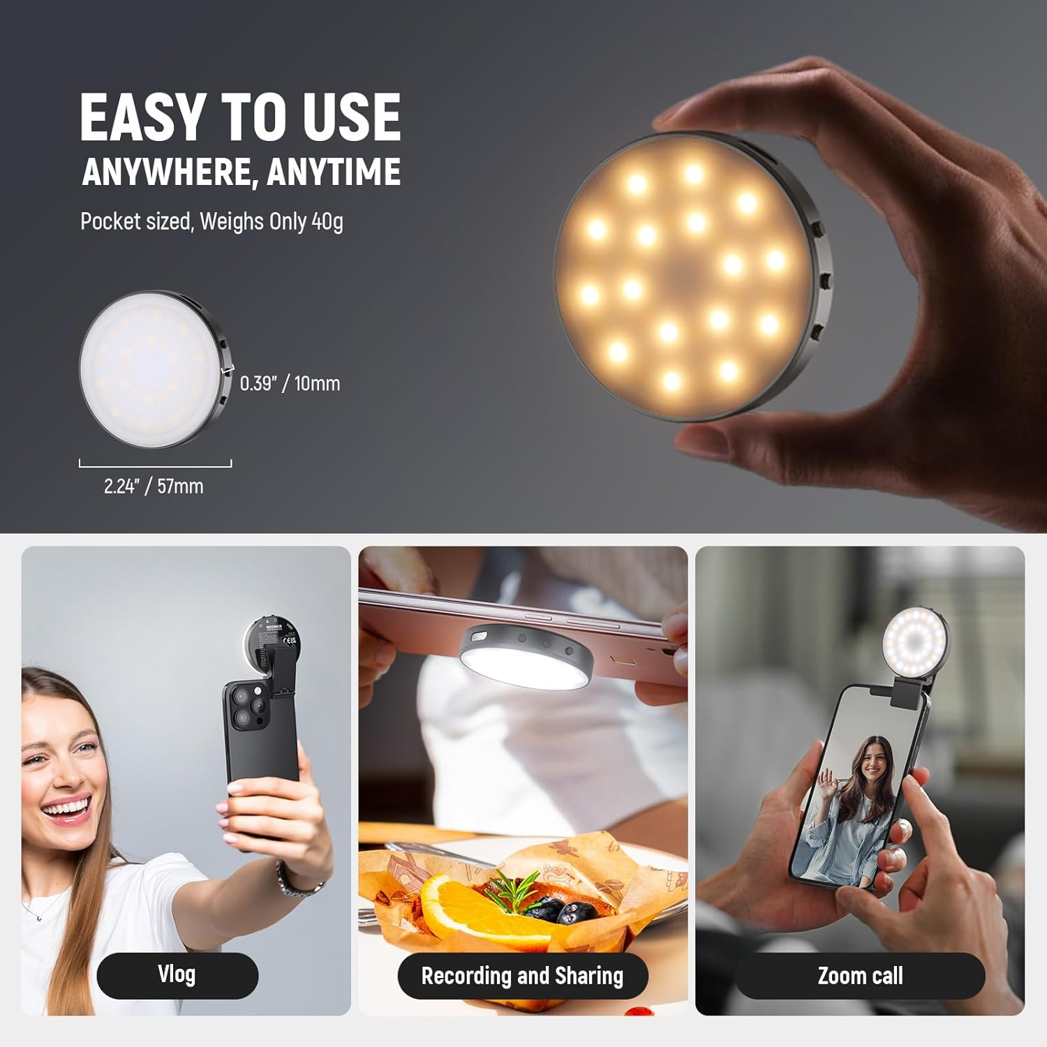 NEEWER Entry Level Version Magnetic Selfie Light Compatible with Magsafe Iphone, 1W Clip on Metal LED Phone Fill Ring Lighting for Laptop Video Conference Makeup Recording, CRI95+ 840Lux/0.2M, NL32R image number 6