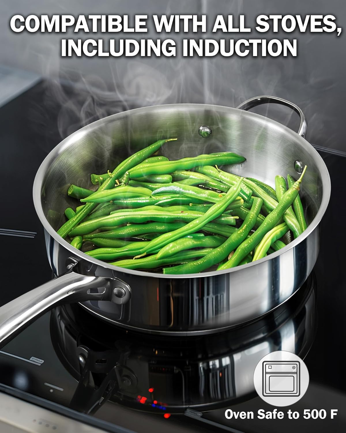 Cooks Standard Classic Stainless Steel Saute Pan 11-Inch, 5 Quart Induction Cookware Deep Frying Pan Cooking Skillet with Lid, Stay-Cool Handle image number 6