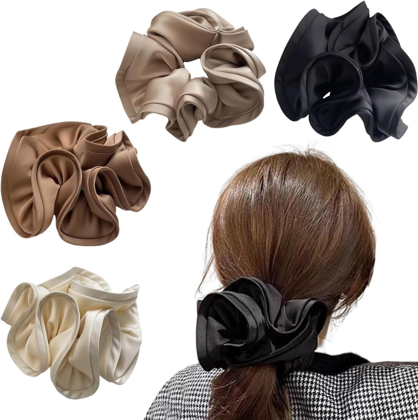 Pack of 4 Large Women'S Hair Bobbles - Elastic French Hair Bobbles Suitable for Masquerades, Parties, Birthdays and Everyday Wear image number 5