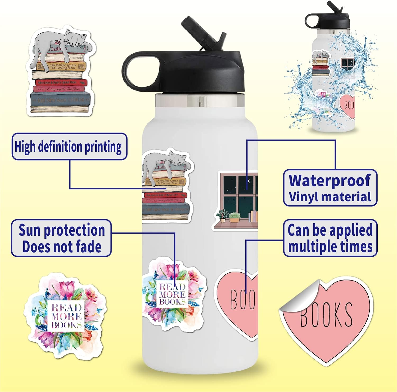 Partygarden 100 Pieces Book Stickers - Bulk Vinyl Waterproof Kindle for Adults Teens Kids Bookish Reading Lovers Gift Laptop Books Library Water Bottle Stationery Teaching Rewards image number 4