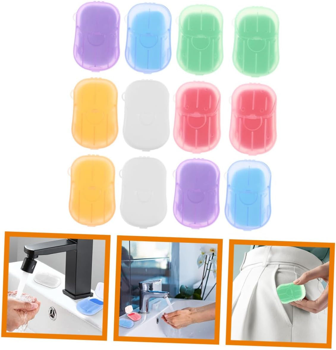 Toyvian Portable Soap Sheets for Travel Hand Washing with Case, 12 Boxes Scented Soap Pieces Set Including Rose, Jasmine, Lavender, Milk, Wormwood Orange Scents, Lightweight Hygiene image number 3