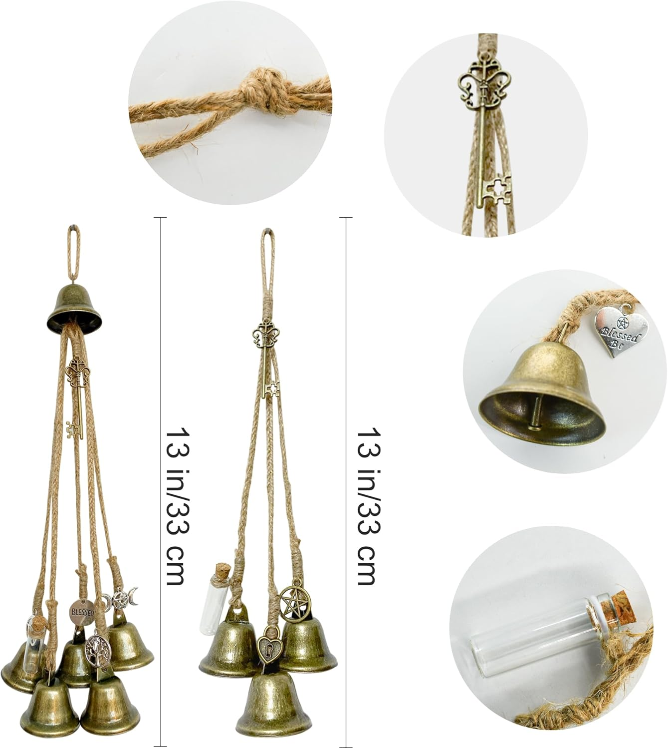 Mrmrkura 2PCS Witch Bells for Door Knob for Protection, Witchy Decor Hanging Witchcraft Decorations Withy Home Decor for Porch Garden and Window Wicca Altar Bell for Energy Protection image number 1