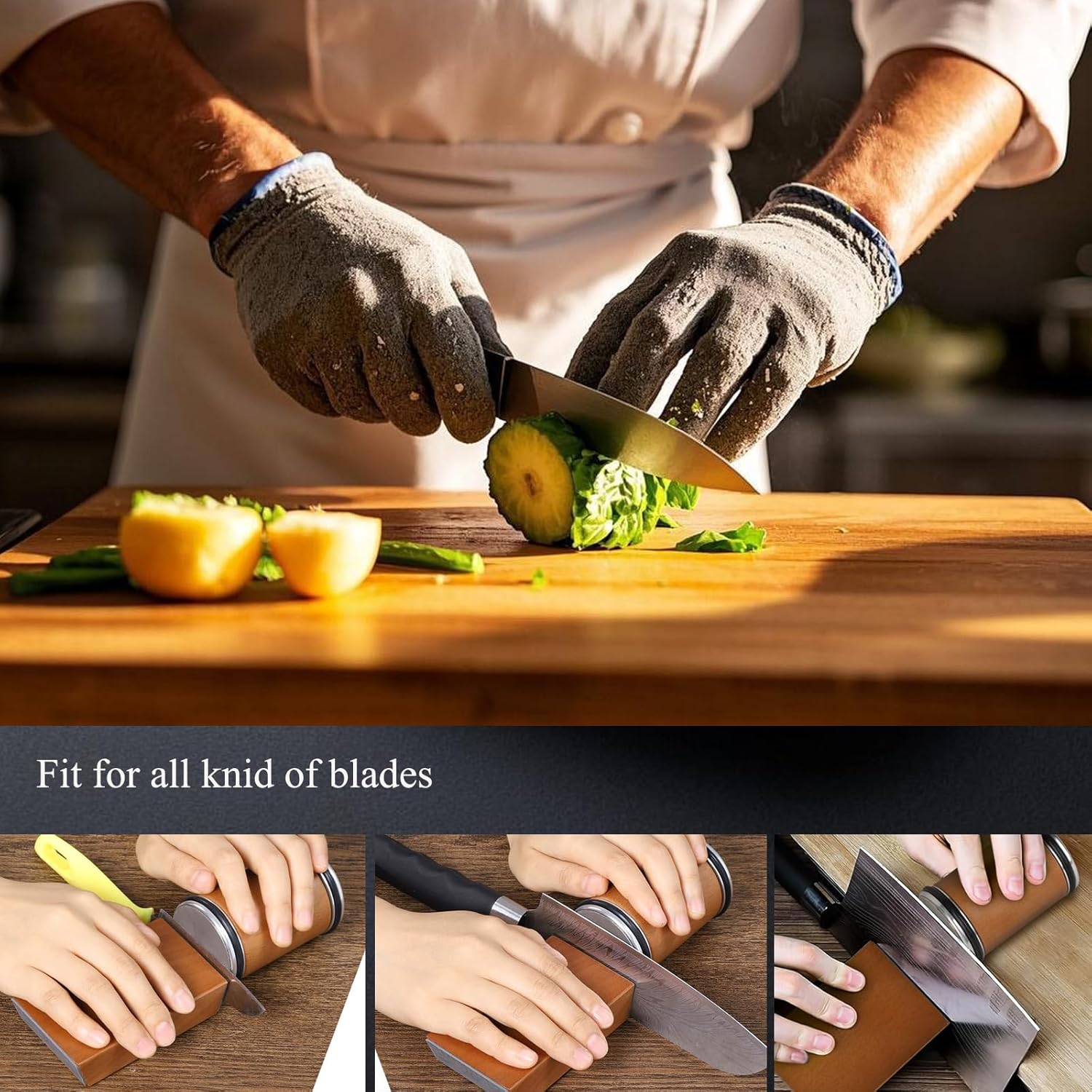 Rolling Knife Sharpener Set, Precision Grinding with 400-1000-3000 Grit Grinding Wheels, 15&deg;/20&deg; Magnetic Base, Cut-Resistant Gloves for Kitchen & Camping Chef Knives, Family, Father