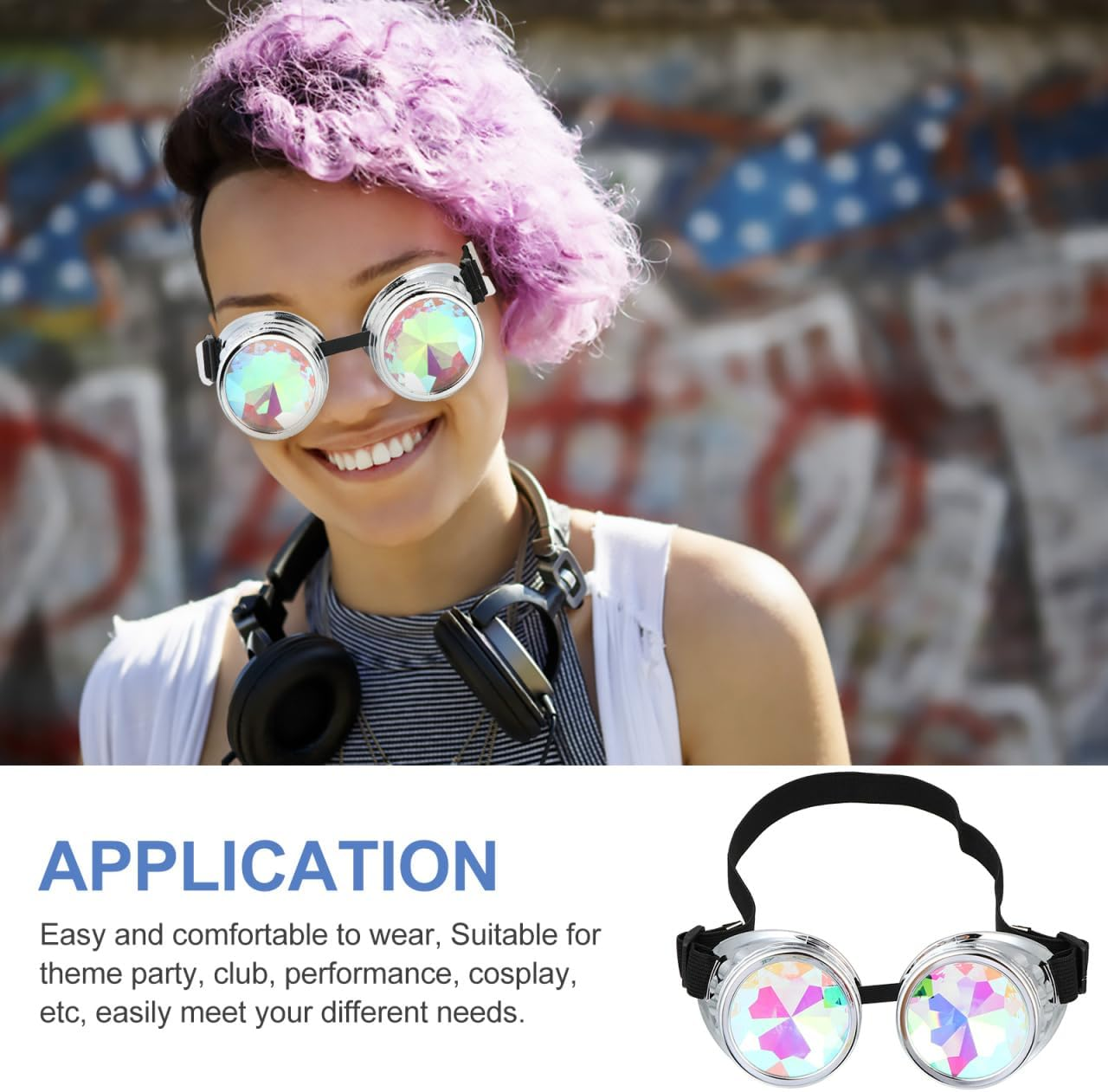 Kaleidoscope Rave Goggles, Rainbow Kaleidoscope Glasses, Steam Punk Goggles, Prism Sunglasses Goggles Coctail Glasses for Carnival Music Festivals Costume Parties