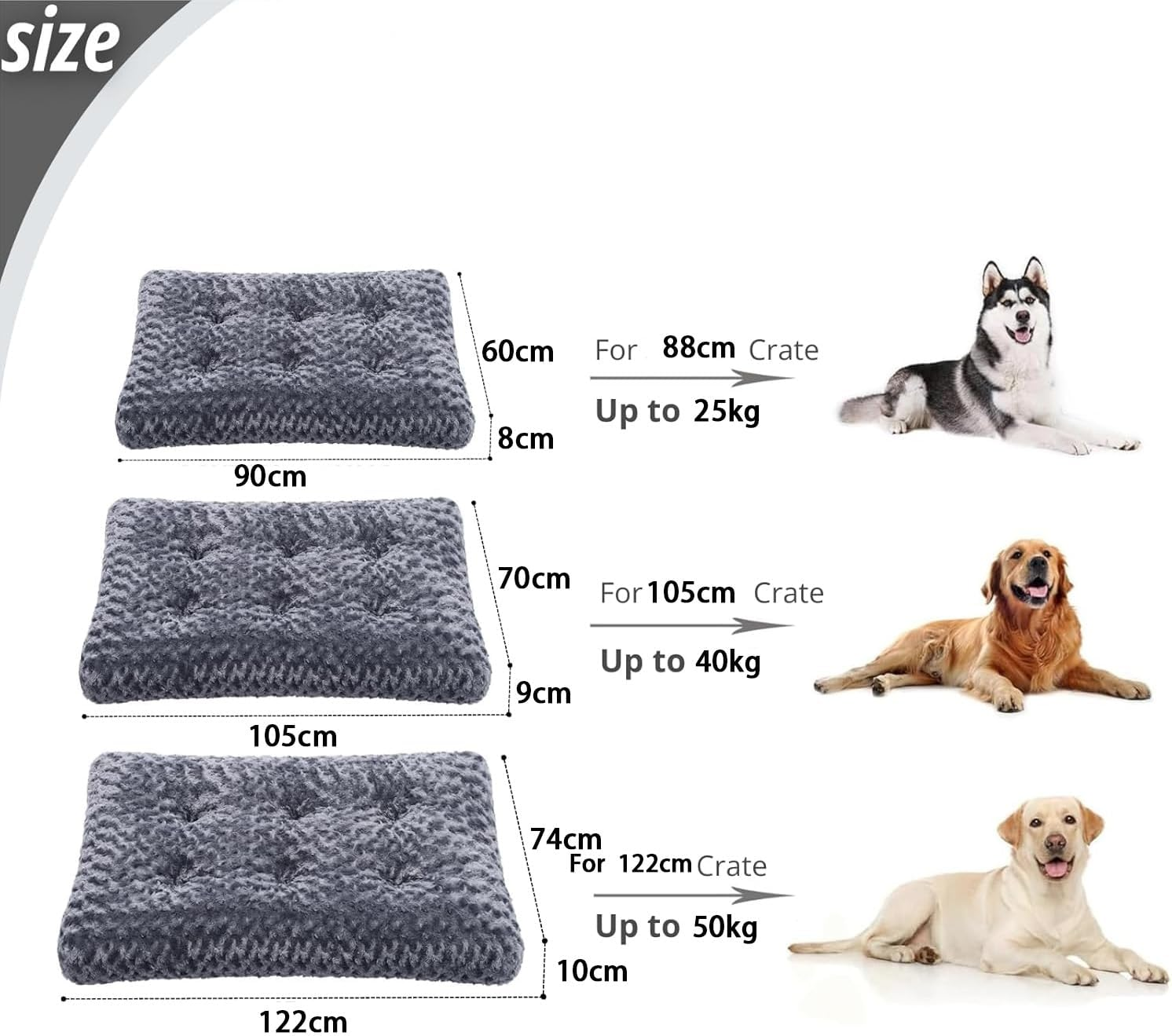 Washable Dog Bed, Dog Crate Mat Comfy Fluffy Kennel Pad Anti-Slip for Dogs, Soft Orthopedic Pad for Kennels for Dogs, Grey (90 * 60 * 8Cm)
