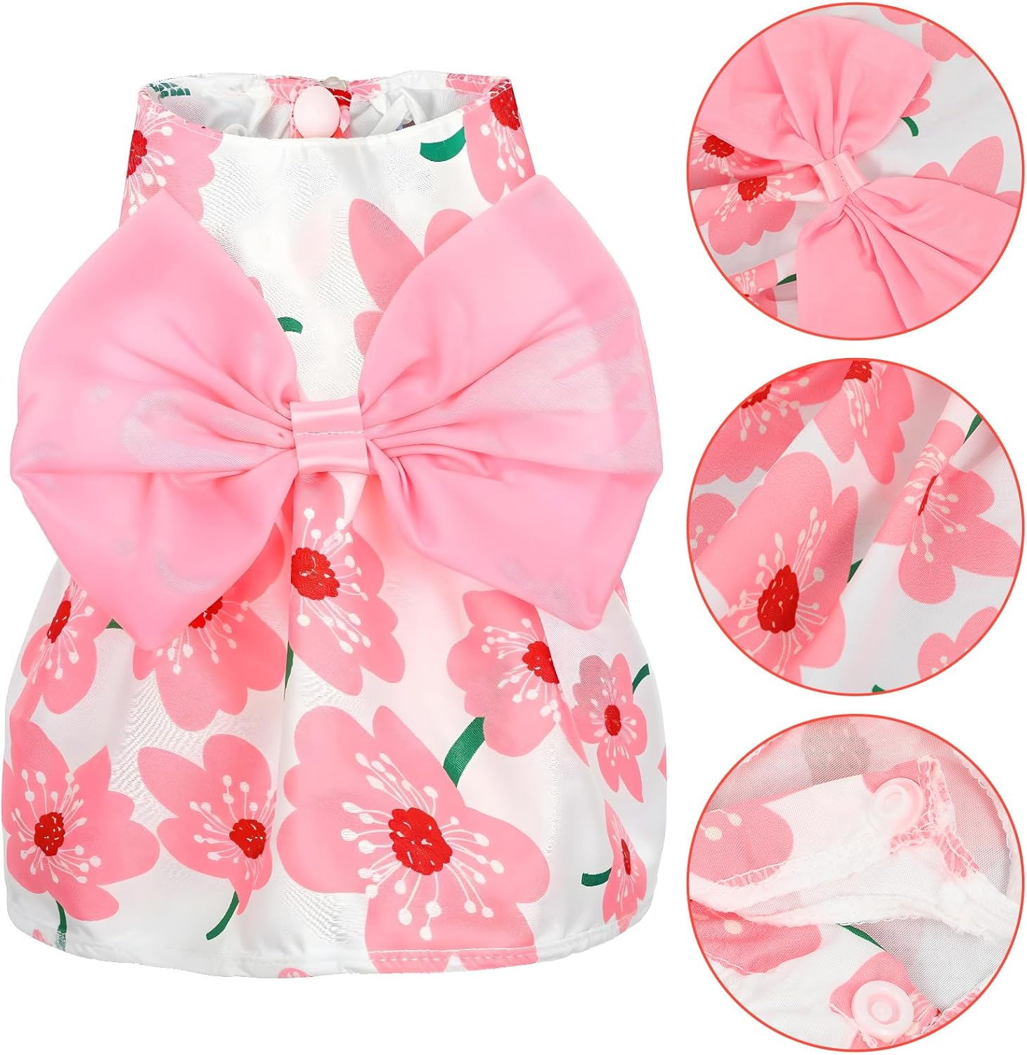 Telooco 2 Pcs Puppy Clothes for Small Dogs Girl Summer Bow Clothes for Dogs Printed Strawberry Small Dog Dresses for Chihuahua, Yorkshire Terrier Puppy and Kittens(Pink, Red) image number 3