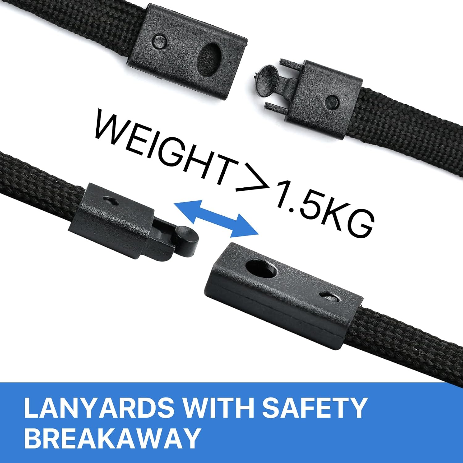 Lainballow 100 Pcs Breakaway Lanyards for ID Badges, Black Cotton Rope Classic Style with J-Hook, Flat Lanyards for ID Badges, Breakaway Badge Lanyard for Company Factory Campus Business