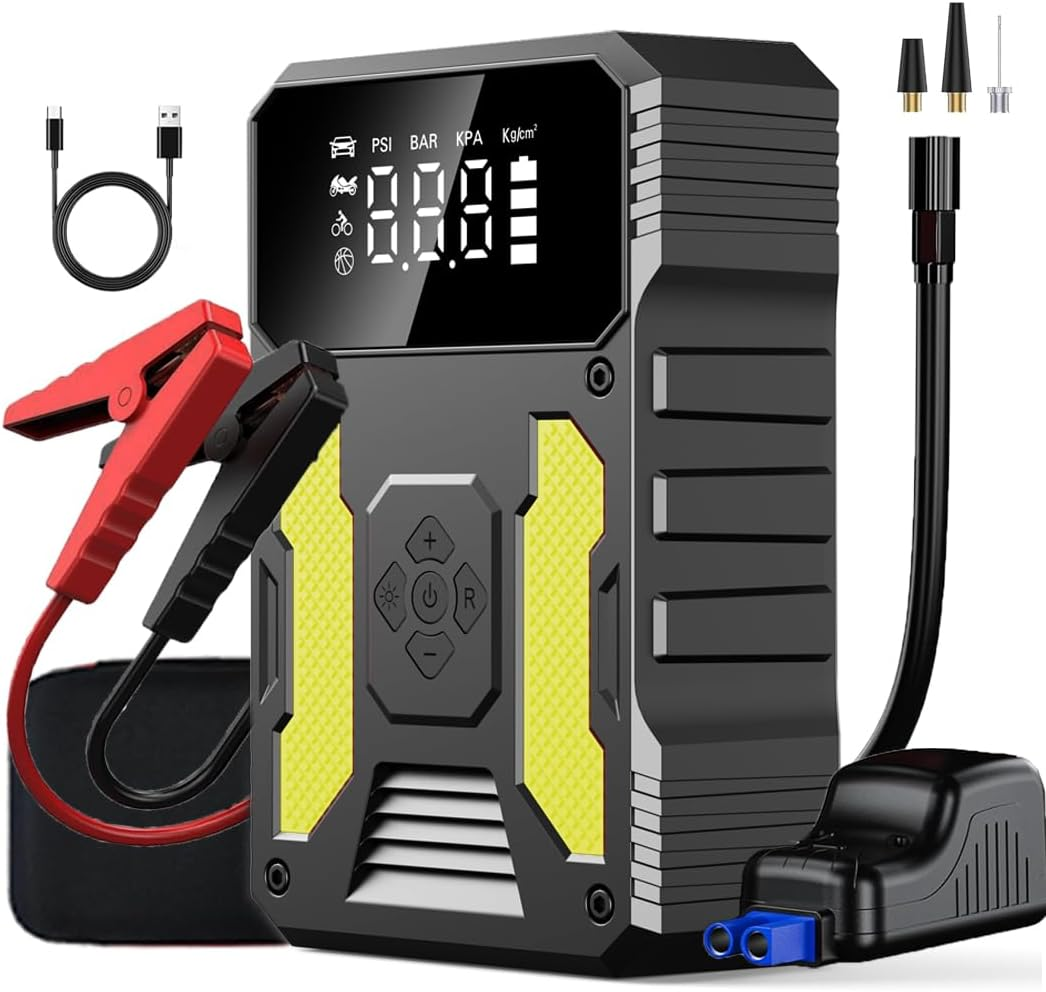 4000A Car Battery Jump Starter with Air Compressor, Portable Jump Starter Power Back (All Gas/8.0L Diesel), 12V Car Battery Charger with Tire Inflator, Storage Case, Built-In Air Hose image number 3
