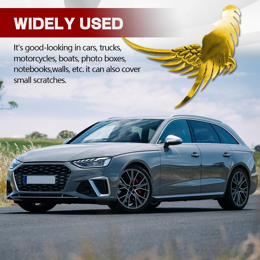 1Pair Alloy Metal Car Stickers, 3D Metal Stereo Wing Sticker, Hawk Eagle Wings Car Emblem, Angel Wings Car Sticker, Car Decoration Accessories for Cars, Trucks (Gold) - Gold image number 4