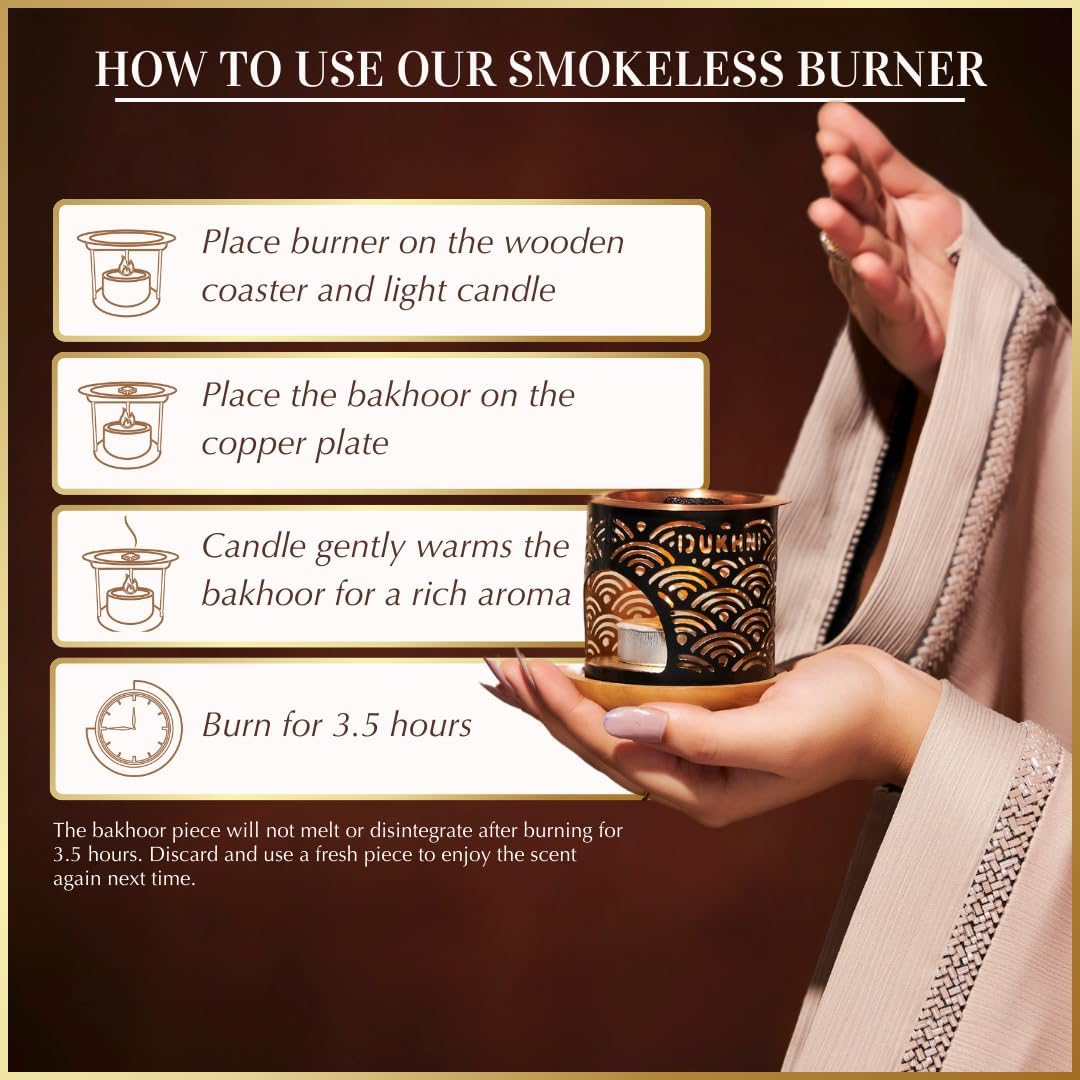 Oud Bakhoor Variety Box & Burner by Dukhni | Arabian Oudh Incense Set with Candle Incense Burner| 20 Pcs Arabic Bukhoor Incense Bricks, 10 Mixed Scents | Islamic, Eid & Ramadan Gifts | Home Fragrance image number 2