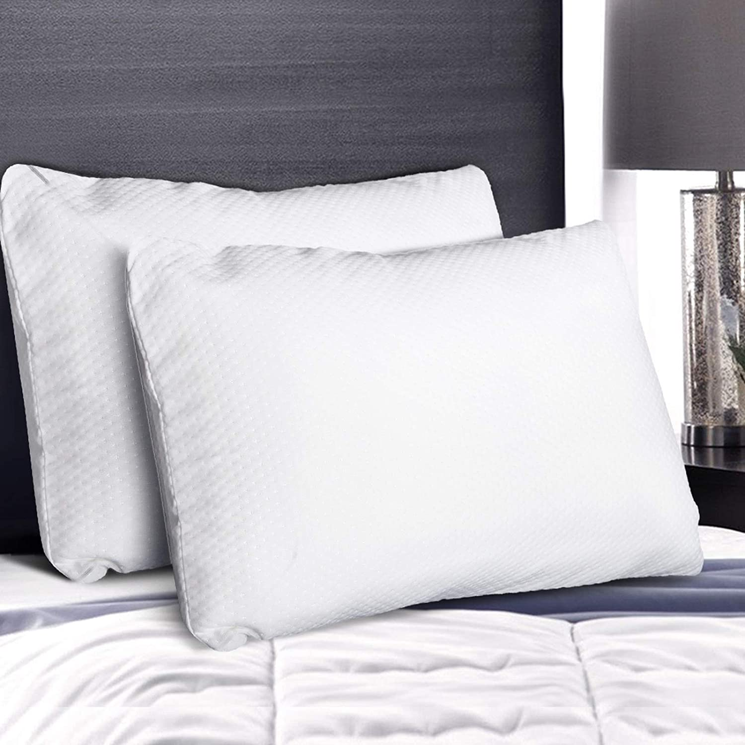 Giselle Pillow Set of 2 Shredded Memory Foam Cooling Bed Pillows for Sleeping Hotel Cushion Adjustable Loft Standard Size, Washable Cover, Back Stomach Side Sleeper 70 X 40 19Cm image number 4