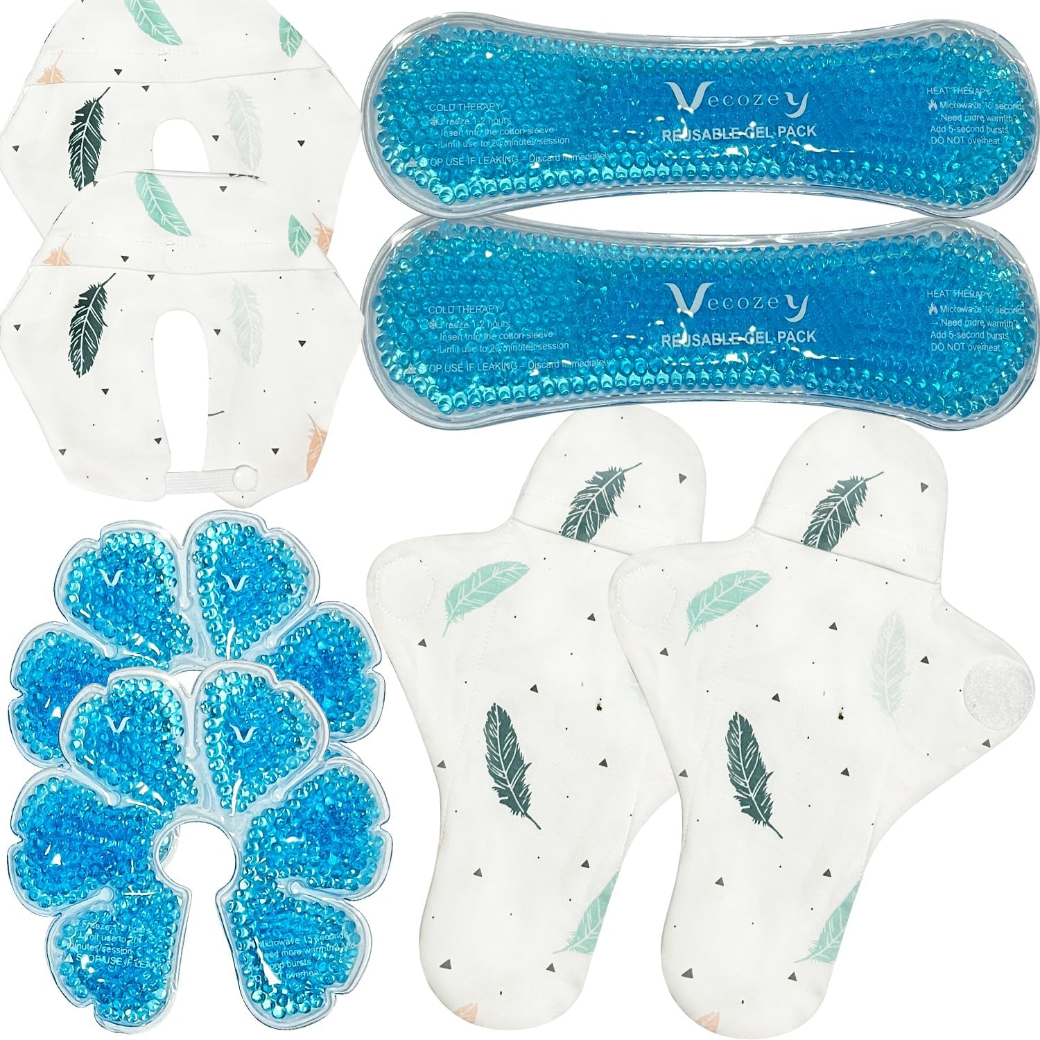 Vecozey Perineal Ice Packs & Breast Therapy Gel Packs Set with Soft Washable Covers for Engorgement, Mastitis, Hemorrhoids & after Birth Discomfort, Postpartum Recovery Kit with 4 Reusable Ice Packs image number 6