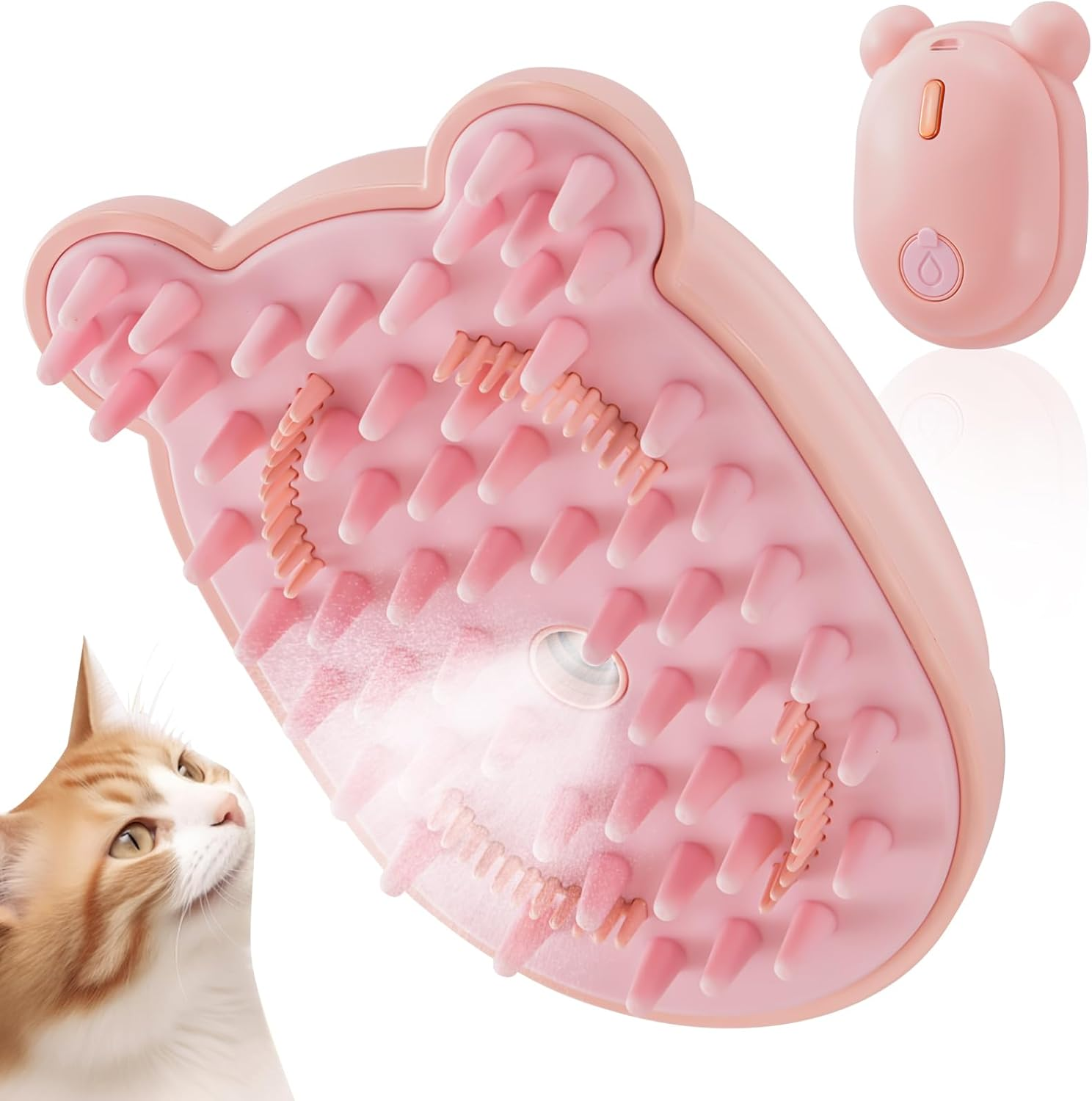 Cat Steam Brush Rechargeable Cat Brush Steamer for Shedding,Self-Cleaning Grooming Brush for Long &Short Haired Dogs and Cats,Remove and Clean Tangled &Loose Hair,Pink image number 2