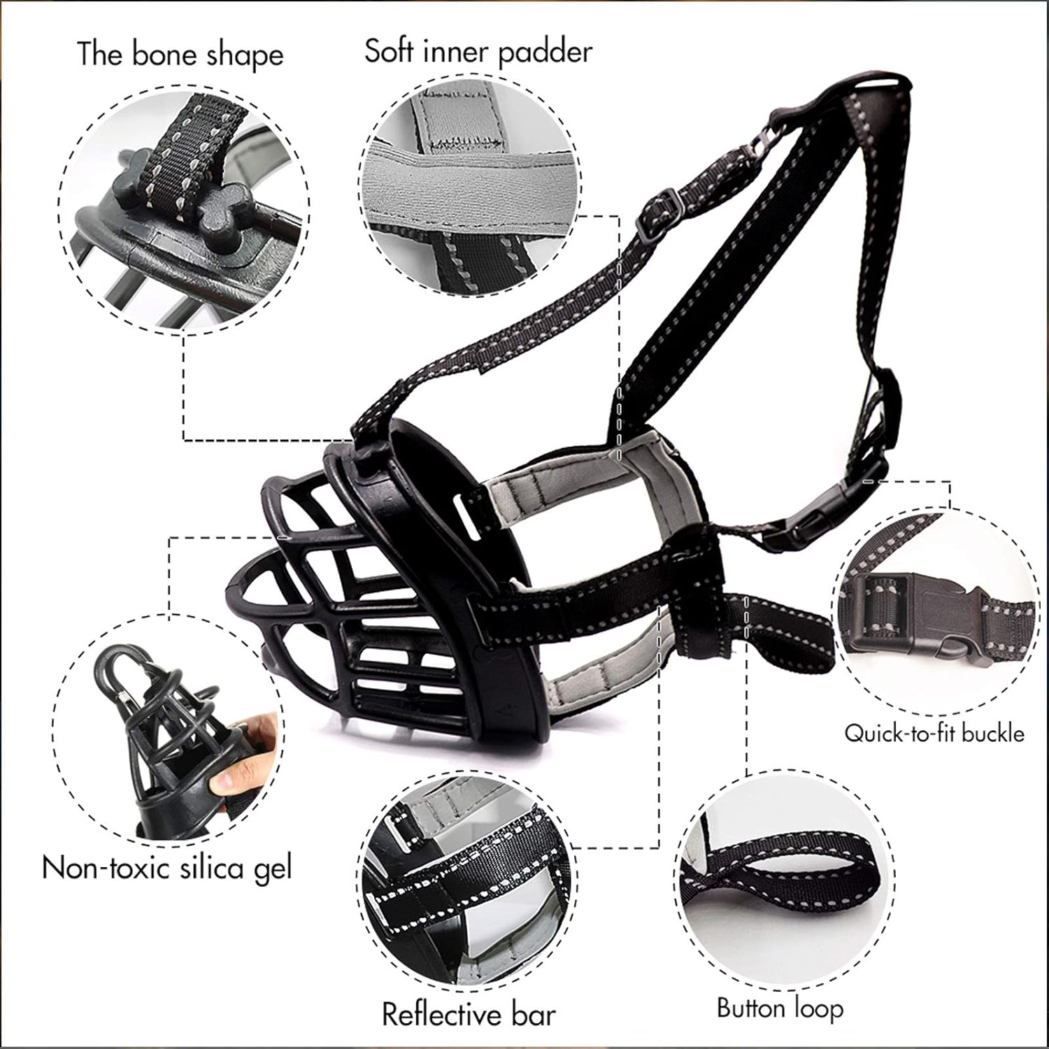 Dog Muzzle-Soft Basket Muzzle for Dogs Adjustable and Comfortable Secure Fit,Best to Prevent Biting,Chewing and Barking Head Snout 18.5-24'' image number 1