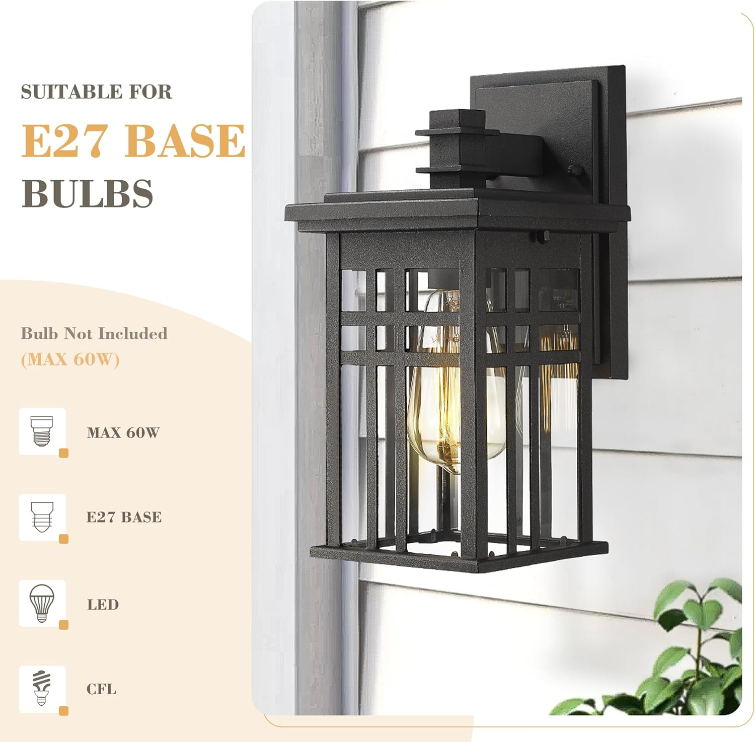 EMLIVIAR 1-Light Exterior Wall Mount Light Fixtures, Outdoor Wall Sconce Lantern in Black Finish with Clear Glass Shade, AUD01B BK image number 3