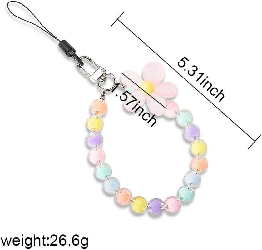 Cell Phone Chain Wrist Strap for Case Keychain - Pink Flower Beaded Lanyard Accessories Bracelet Wristlet for Women Ladies - Birthday Graduation Gifts for Friends - Blue Bracelet image number 3