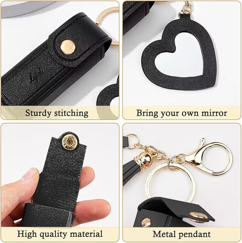 KOMUNJ Leather Lipstick Case with Heart Mirror, PU Chapstick Case, Lipstick Holder, Lip Gloss Bag, Lip Balm Bag for Women, Travel, Party, Gift, Pack of 4 image number 1