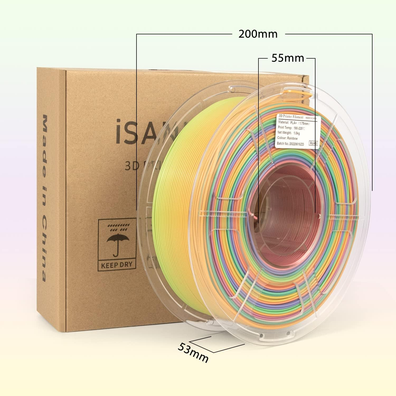 Isanmate 3D Printer Filament Rainbow Filament, 1.75Mm Multicolor Gradient Filament, Smooth Printing with Dimensional Accuracy &plusmn;0.02Mm, 1KG Spool for FDM 3D Printers - Rainbow Pla+ image number 2