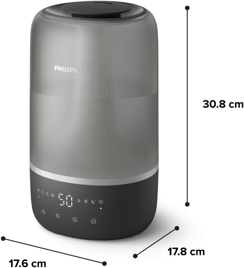 Philips Smart Humidifier - Compact but Powerful, Sky High Mist, 32H Running Time, 3L Reservoir, Aromatherapy, Silent Sleep Mode with Night Light, Ideal for Rooms up to 41M2 (HU1510/03)