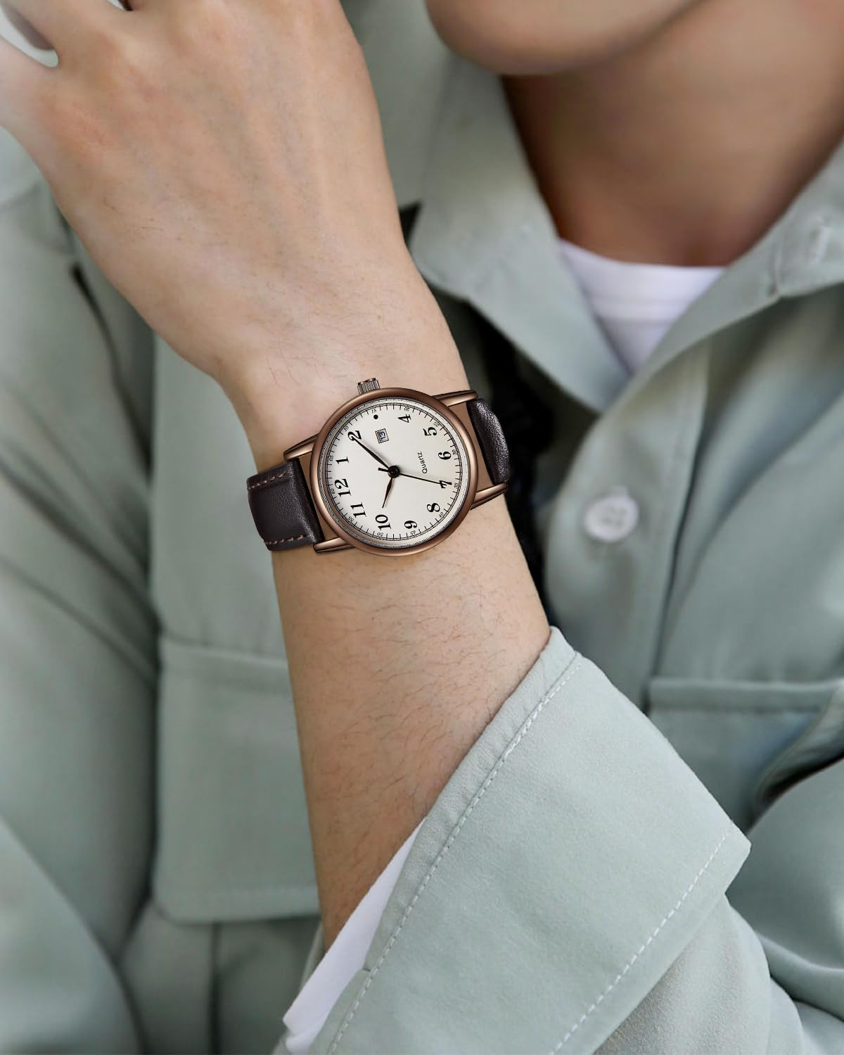 CIVO Watches for Men Military Leather: Waterproof Analog Quartz Minimalist Face - Sport Casual Date Wrist Watch