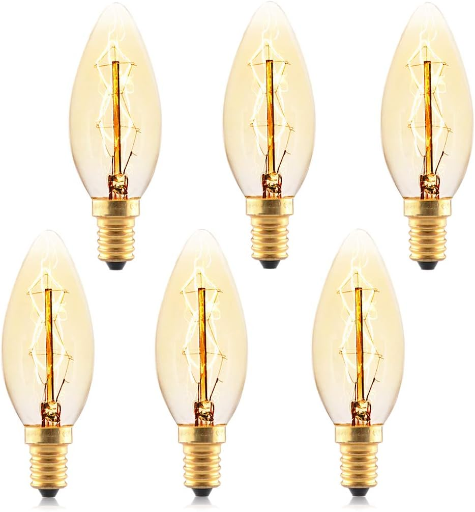6 Pack Vintage E14 Candle Light Bulbs 4̣0̣Ẉ, Dimmable E14 Small Screw Bulbs, Vintage Edison Screw Bulb, Warm White 2700K image number 4