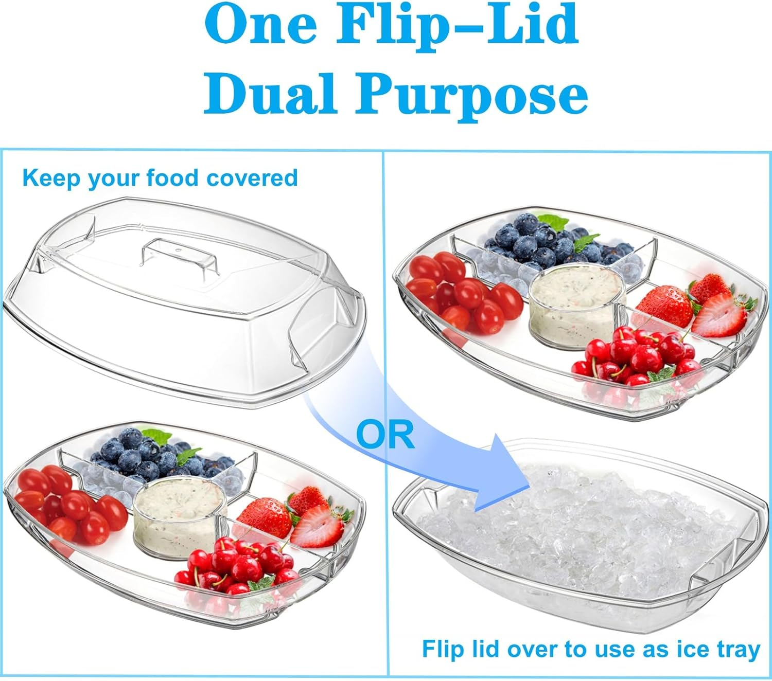 DEAYOU Ice Serving Tray with Lid for Party Food, Serving Platter Dish for Appetizers, Fruits, Vegetables, Salads, Picnic, Snack image number 1