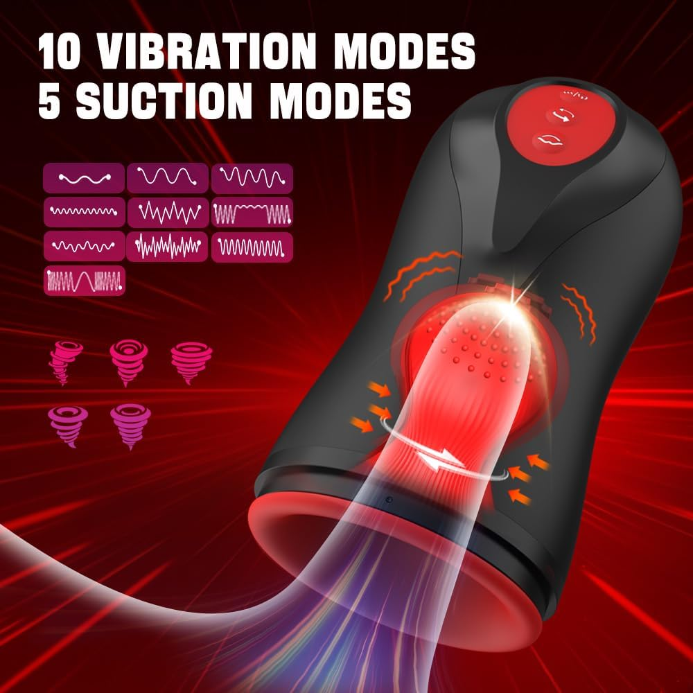 Hephix Sucking Masturbator Cock Delay Trainer for Men &ndash; New Automatic Masturbators Cup with 10 Vibration Modes & 5 Twisting Sucking & 3 Rotating Sucking, Penis Pump Stroker Cock Trainer for Men 1 More Lubricating Oil image number 3