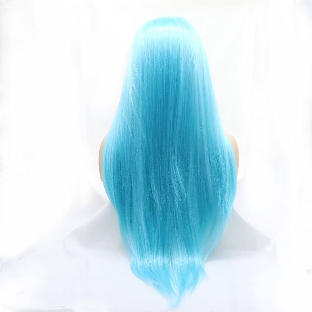 Xiweiya Wigs Long Straight Aqua Blue Synthetic Machine Made Wig Silky Full Heat Resistant Fiber Hair Middle Part Wig Free Wig Cap for Women 24 Inch for Family Makeup Party Cosplay image number 5