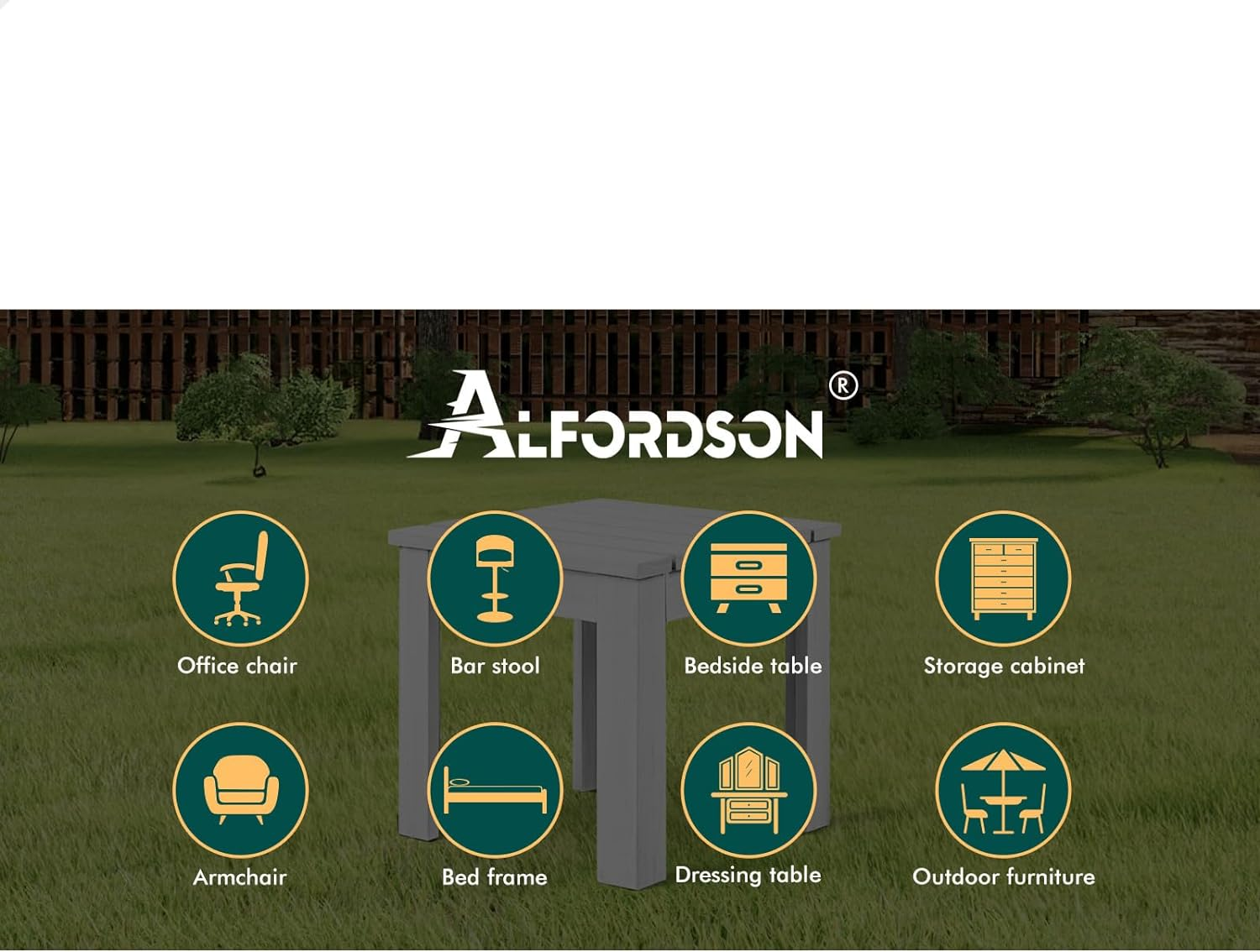 ALFORDSON Outdoor Wooden Desk for Adirondack Chair Bench, Fir Wood Lawn Outdoor Furniture Coffee Table for Patio Garden Park Porch, Slatted Design Tabletop for Armchair Lounge, White Color image number 4