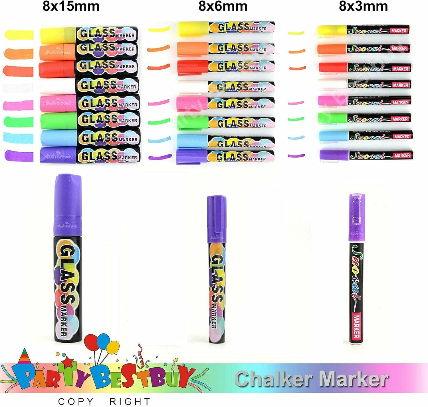 8Pcs 3/6/15Mm Liquid Chalk Marker Pens LED Writing Board Glass Art Pen Window (6)