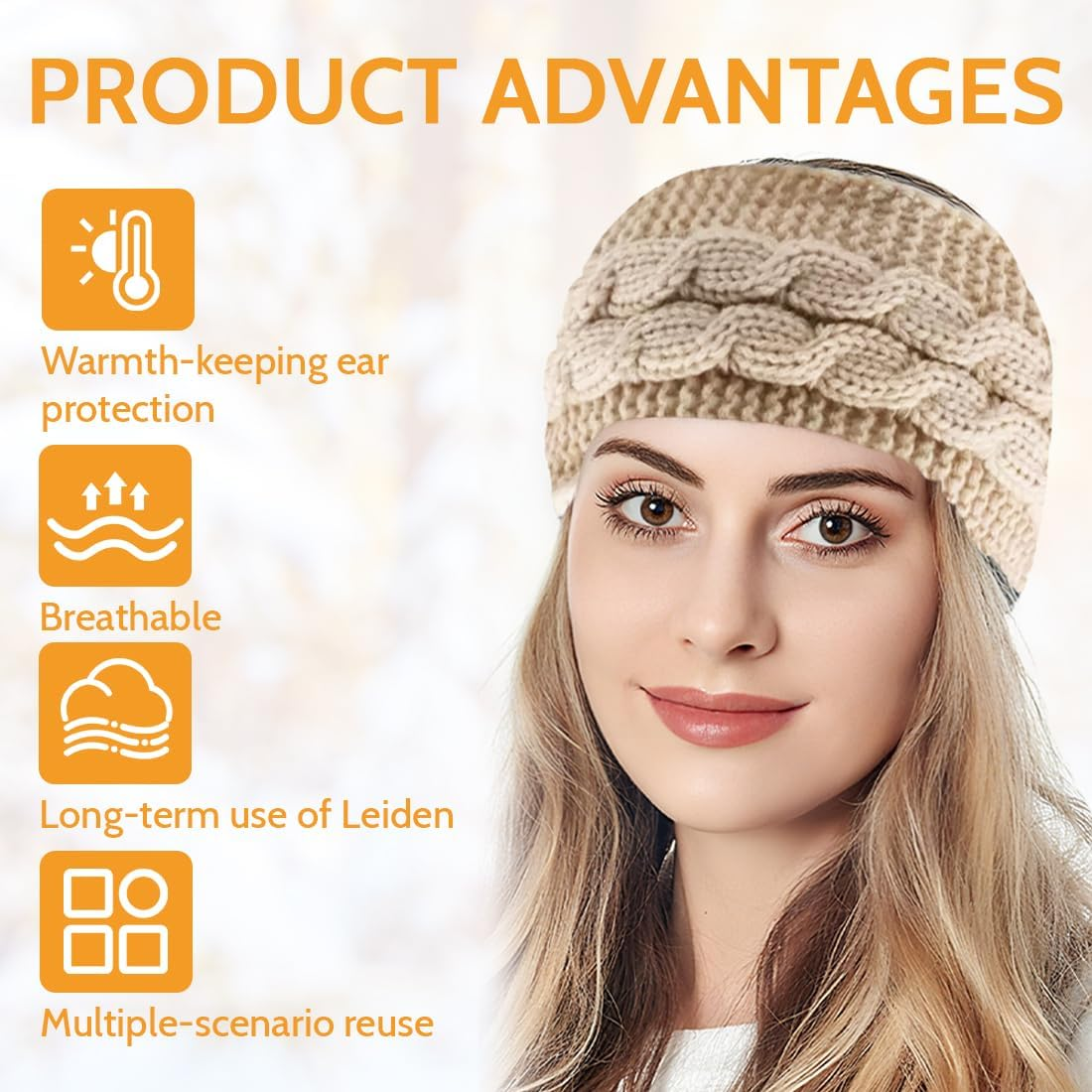 GGUFAY Women'S Winter Headband, Knitted Warm Headbands, Ear Warmers, Headband, Hair Band, Thick for Women and Girls, Elastic Crochet Thermal Headband (Khaki, Light Grey) image number 1