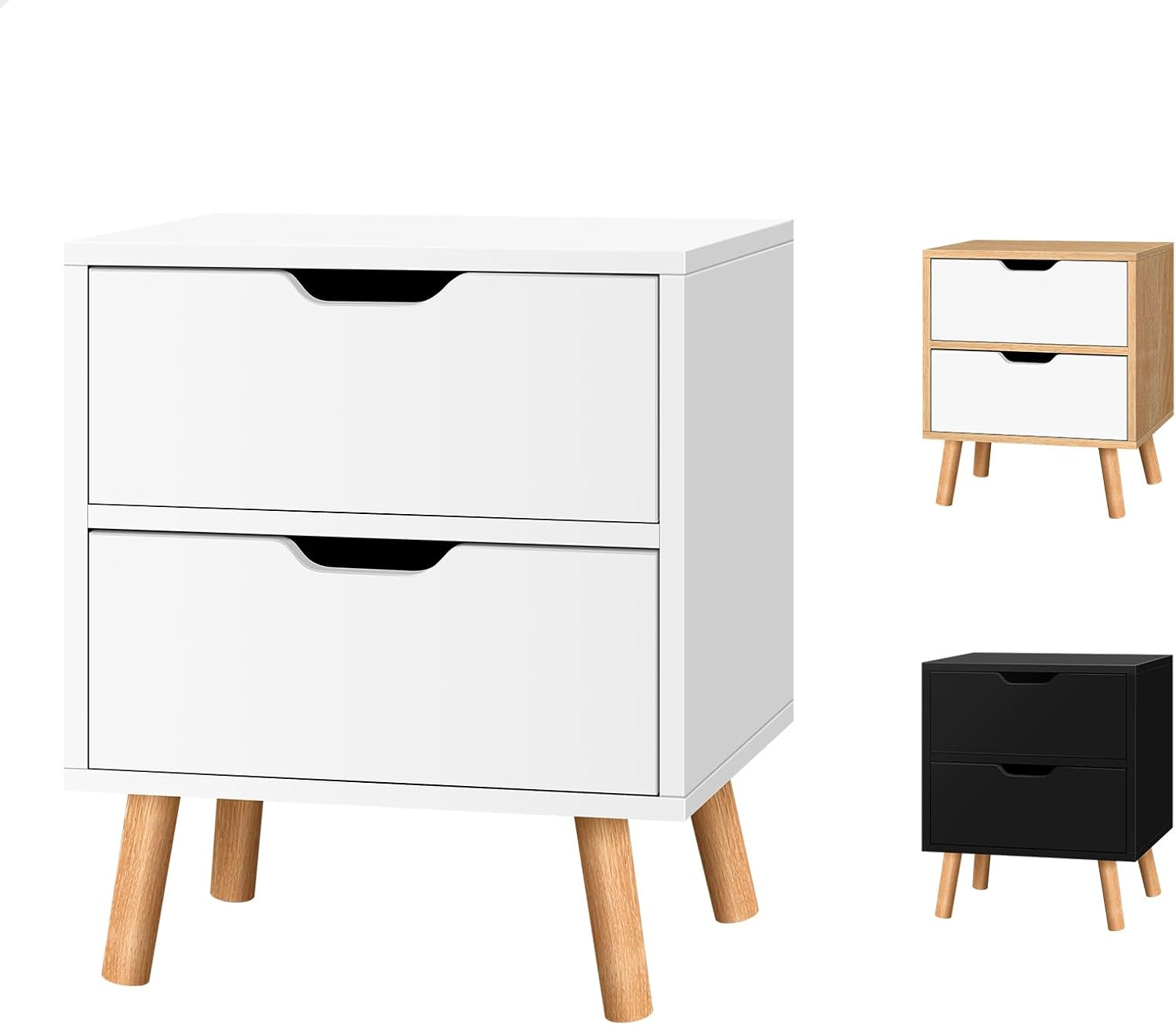 ALFORDSON Bedside Table 2-Drawer Nightstand, 48X 40X 52Cm, Side Cabinet Chest Table for Hallway, Bedroom and Living Room, Wooden Organiser Storage with Slatted Front (Wood Color)