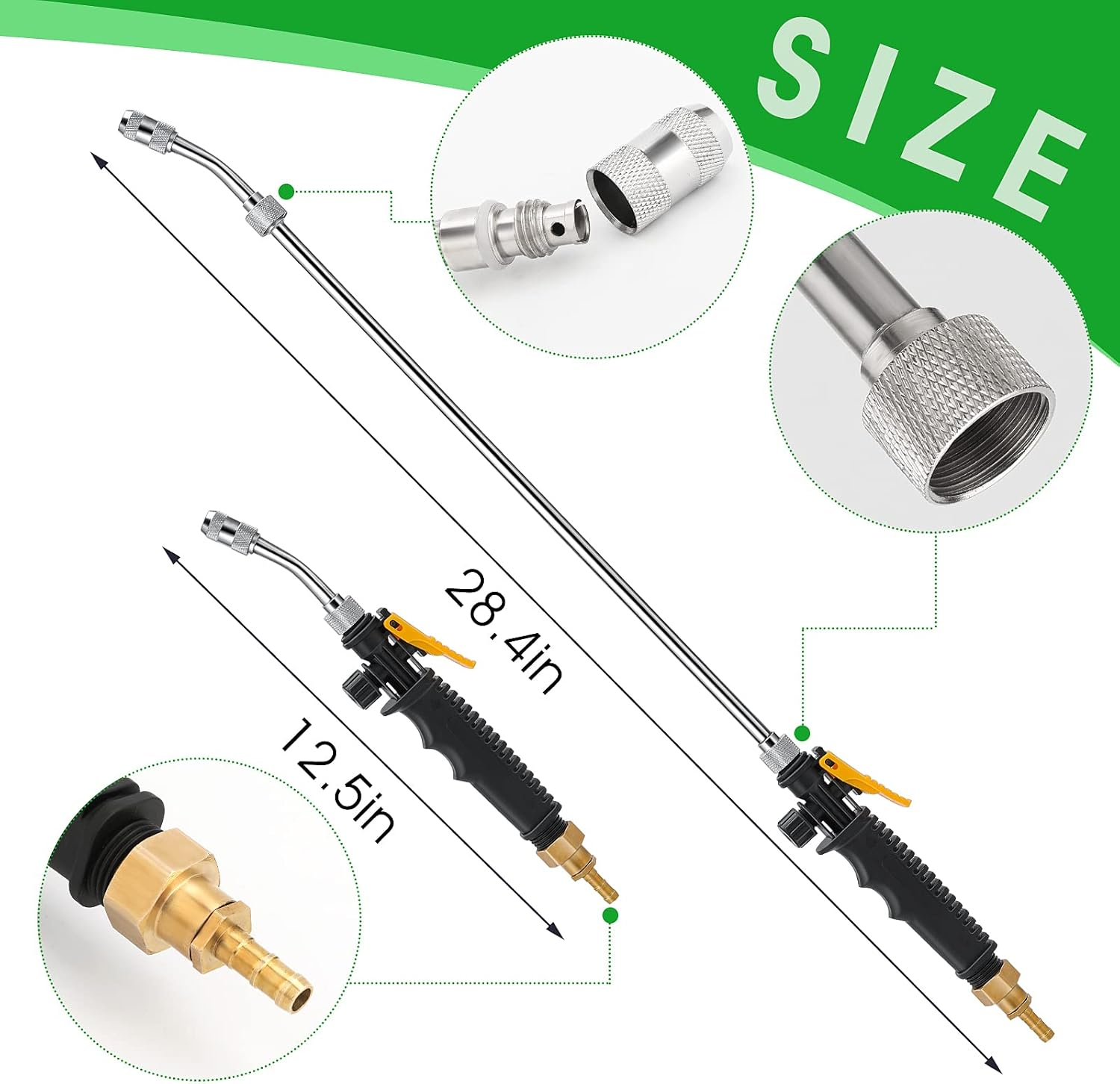 29 Inches Sprayer Wand, 3/8'' & 1/4'' Brass Barb Universal Sprayer Wand Replacement, Stainless Steel Sprayer Parts with Shut off Valve & 2 Hose Clamps, Spray Wands for Garden Hose Black image number 6