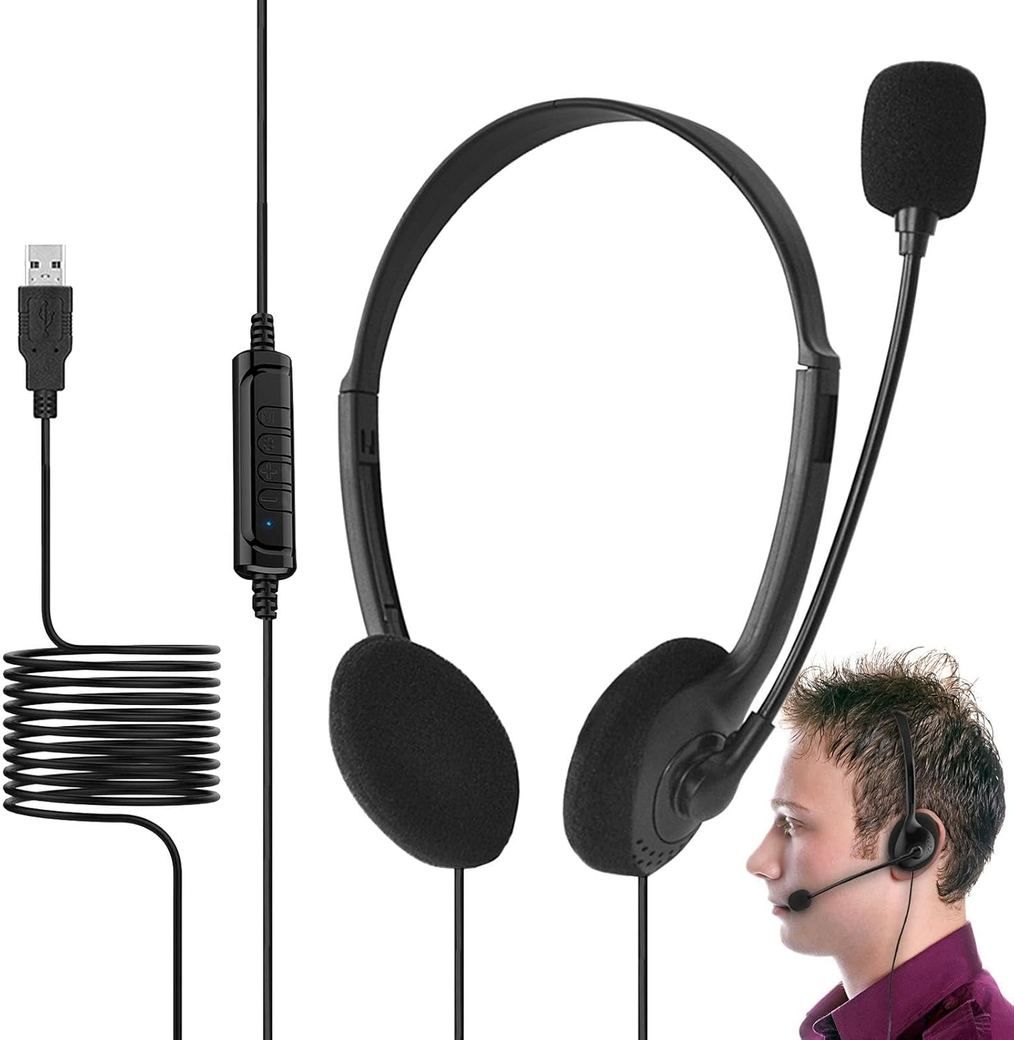 USB Game Headset with Microphone, Stable Headphones with Adjustable Volume Control for PC, Home image number 4