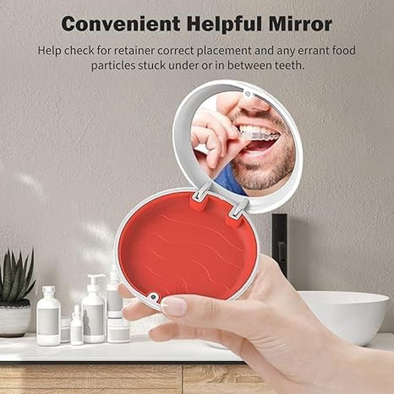 2PCS Orthodontic Retainer Case with Mirror Magnetic Braces Storage Box Denture Case Retainer Holder Solid Orthodontic Aligner Retainer Case Denture False Box Mouthguard Container for Oral Care (White) image number 5