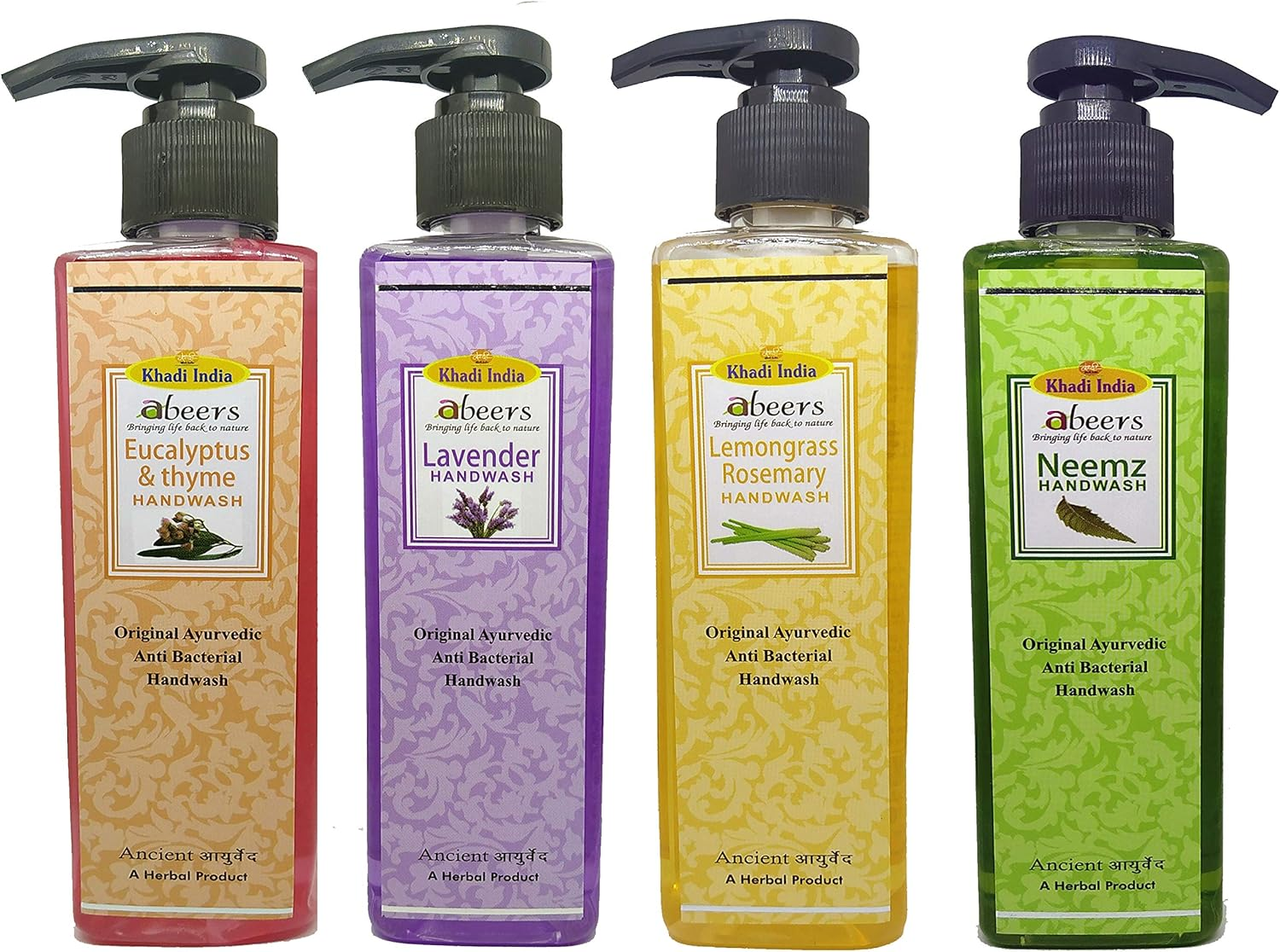 Khadi Abeers Eucalyptus Thyme & Lavender & Lemongrass Rosemary & Neemz Hand Wash - Pack of 4 (X1000Ml), 250 Ml (Pack of 4)