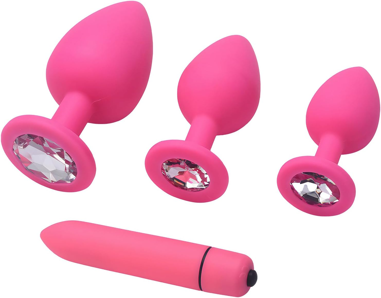 Riotor Vibrating Silicone Anal Plug Set, Anal Toys for Men Woman Couples from Beginner to Advanced Set,3 Sizes Manual & 1 Automatic Toys (Pink)