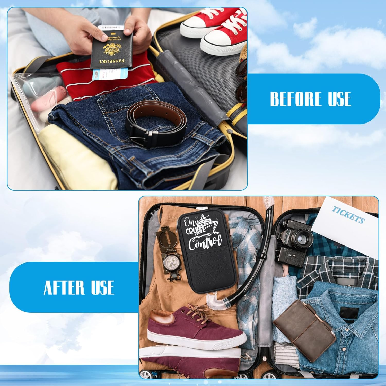 Sadnyy 2 Pcs Passport Holder Travel Cruise Essentials Family Document Organizer Waterproof Passport Wallet Holders Bag Zippered for Women Men, Black image number 3