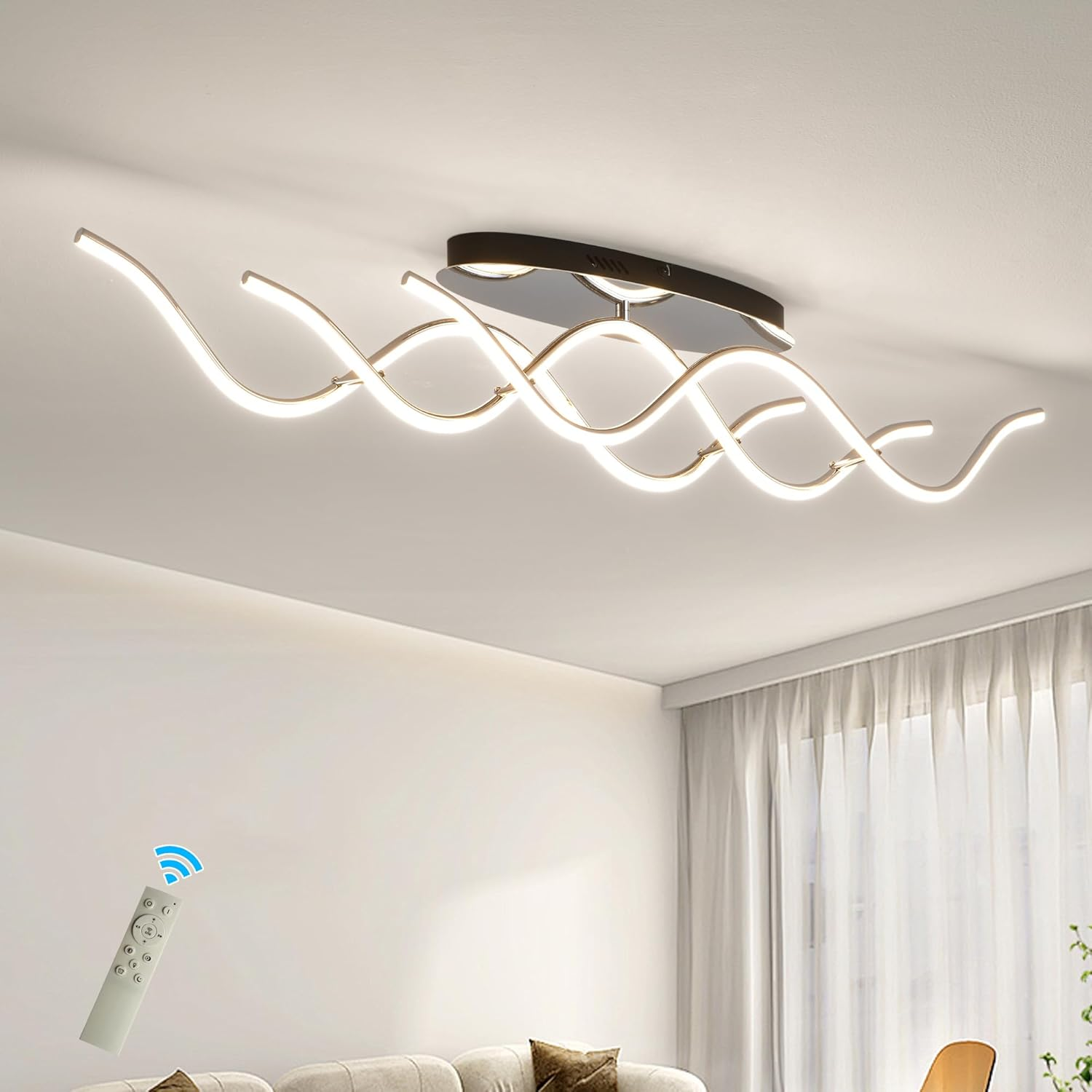 Jiinoo LED Modern Ceiling Light, Acrylic Linear Ceiling Lamp, Flush Mount Dimmable Chandelier Fixture, Kitchen Island Dining Living Room Cloakroom Hallway Lighting (40W/27.5In L)