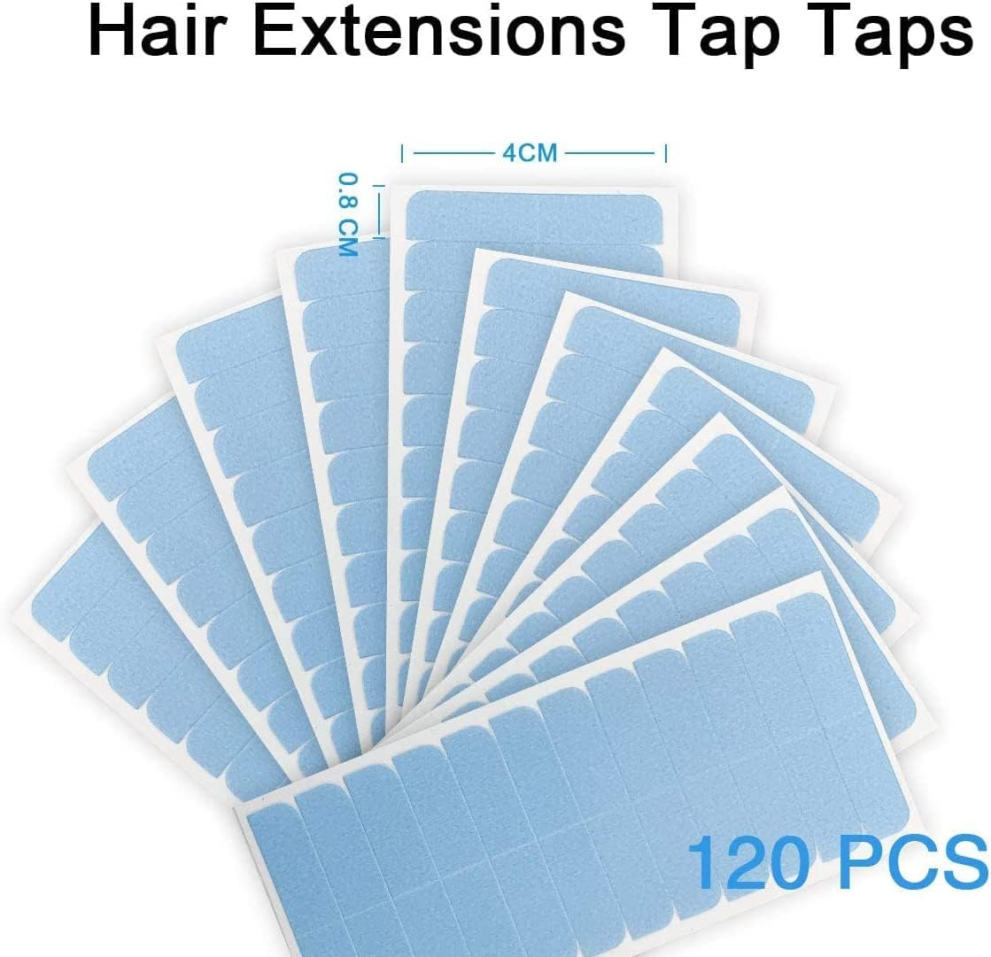 YILITE Hair Extensions Tape Double Sided Tape 4 X 0.8 Cm Self Adhesive Real Hair Tape for Replacement (120 Pieces Blue) image number 5