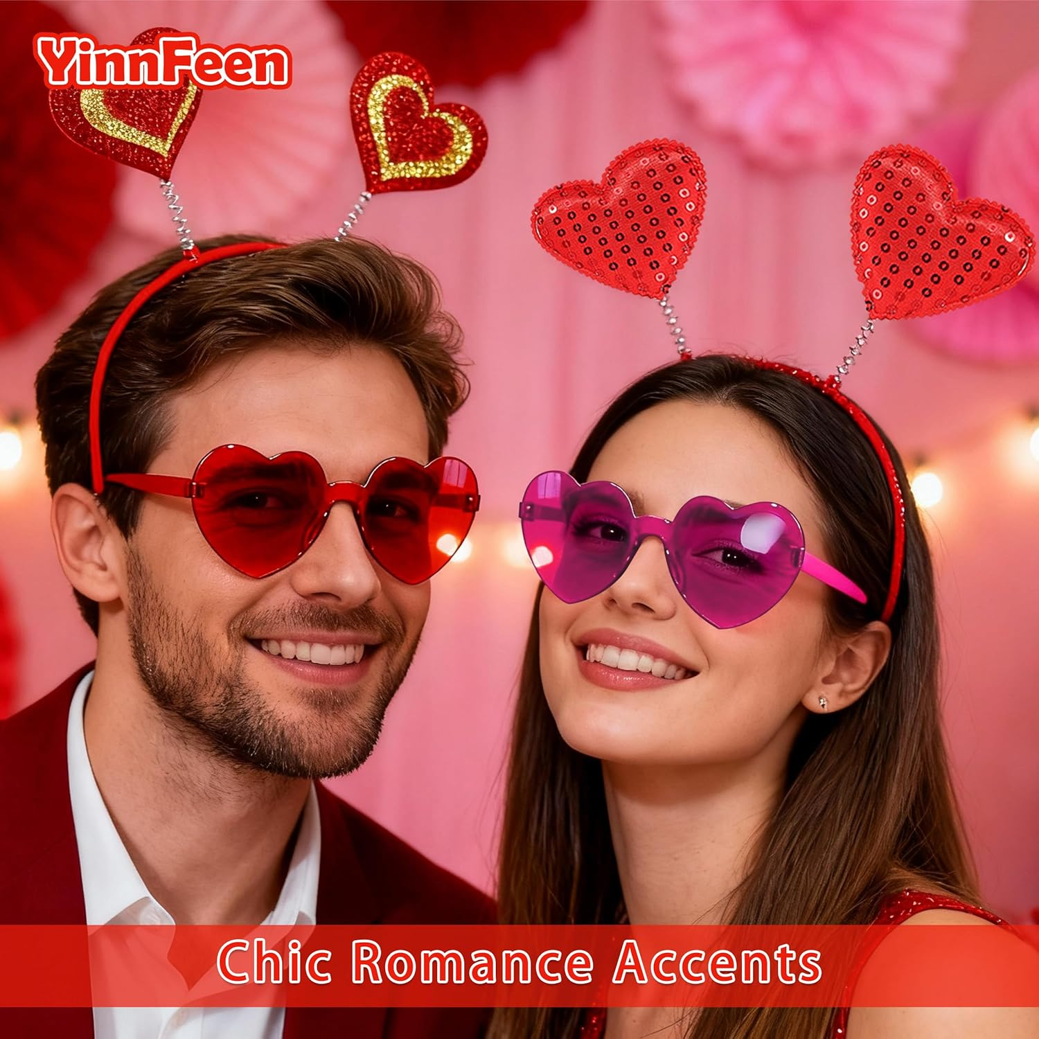 Valentines Day Headband Set, 6 Pcs Red Heart Headband and Heart Sunglasses Love Shaped Hair Hoop Headwear for Party image number 1