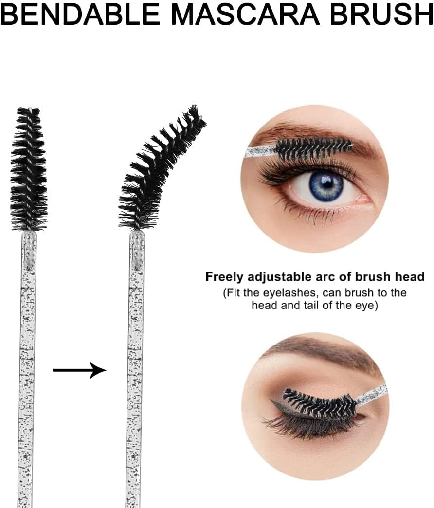100 Pcs Eyelash Mascara Applicator Wand Brush Spoolies Brush Eyelash Brush,Eyelash Spoolie Eyelash Brushes Mascara Wands Eye Lash Eyebrow Brush for Eyelash Extensions by H HOME-MART Crystal_Bk
