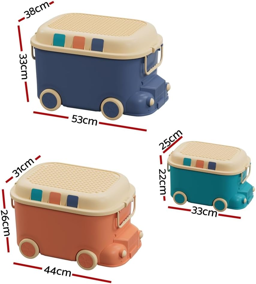 Keezi 3PCS Toy Storage Box Cute Car Toy Container Kids Toy Organiser Snack Boxes image number 5