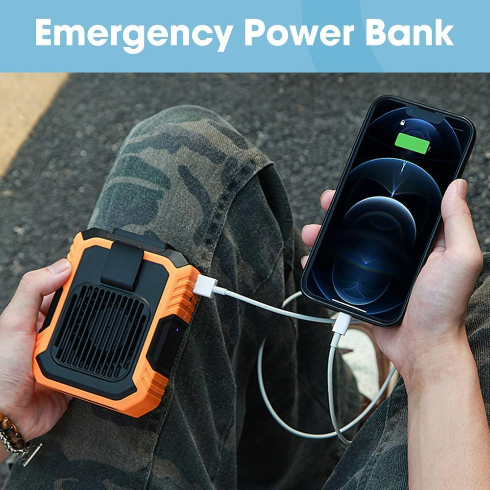 Portable Waist Fan, Cool Clip Fan under Shirt, Blue Collar Breeze, Outdoor Waist Fan Belt Clip Fan, Rechargeable Waist Mounted Electric Fan Wearable, Clip Fan for Travelin, with LED Light (Orange) image number 4