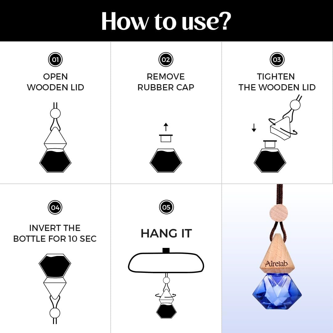 Airelab Car Perfume Diffuser Aqua Positano in Vibrant Blue Crystal Pendant | Premium Seaside Notes 40% Imported Essential Oils | Alcohol-Free, 60-Day Freshness | Eliminates Odors & Dampness image number 4