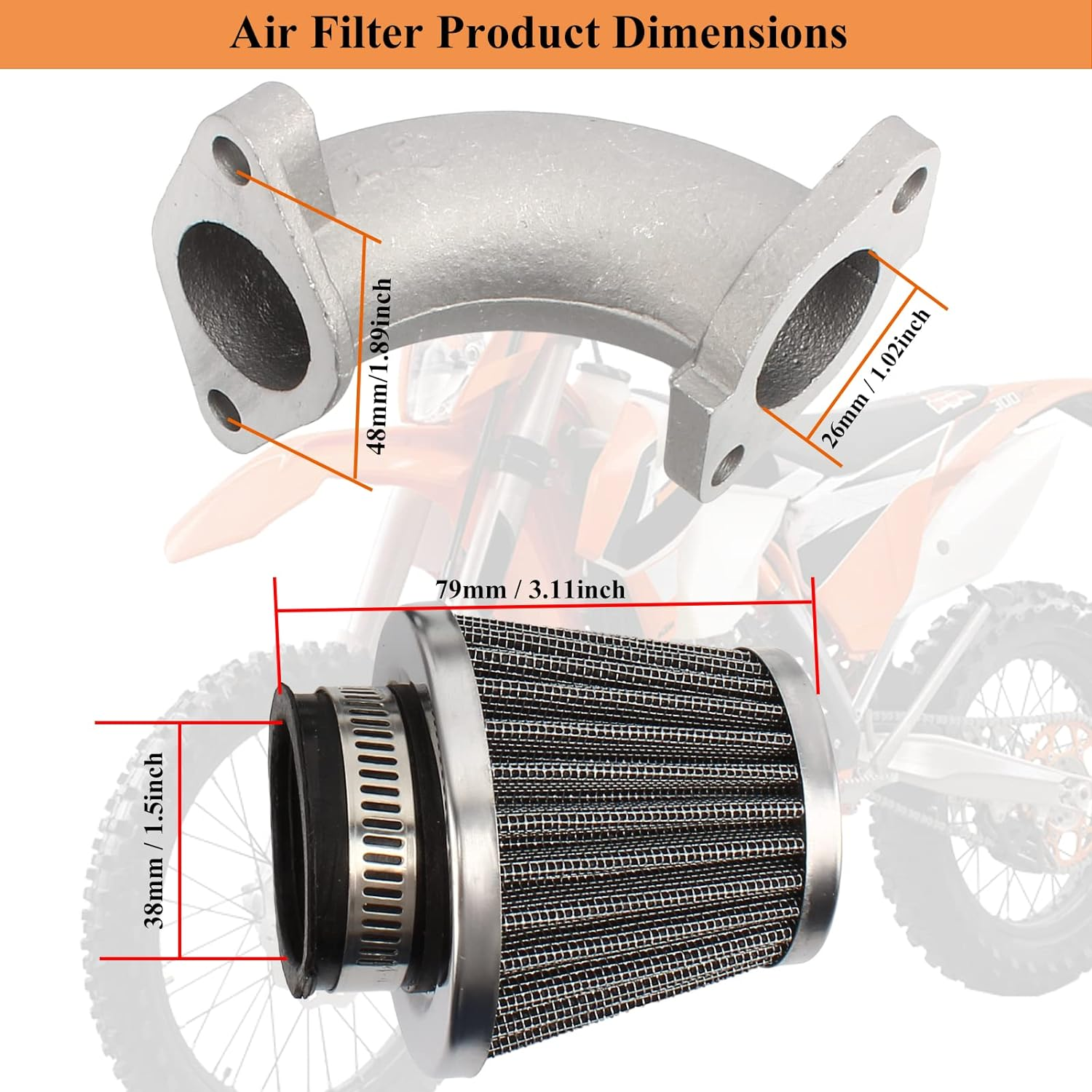 VM22 26Mm Carb with Air Filter Intake Pipe Compatible with CRF70 XR50 DB17 RFZ DBX1 RFX150 SSR 125 110Cc 150Cc 212Cc Enduro Bike Go Kart Pit Bike ATV Motorcycle image number 3