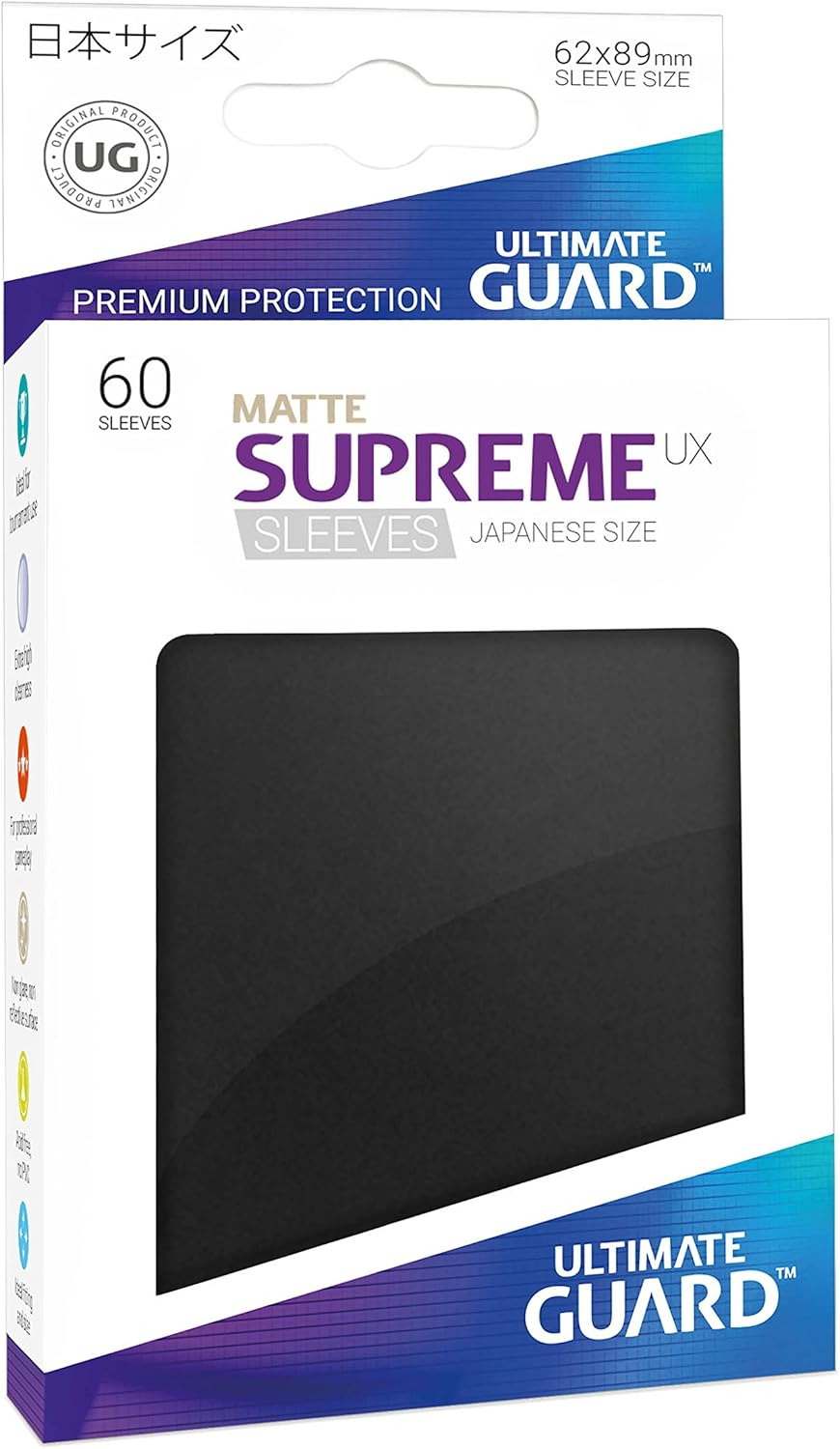 Ultimate Guard UGD010587 Supreme UX Sleeves, Japanese Size, Matte Black, 60 Counts