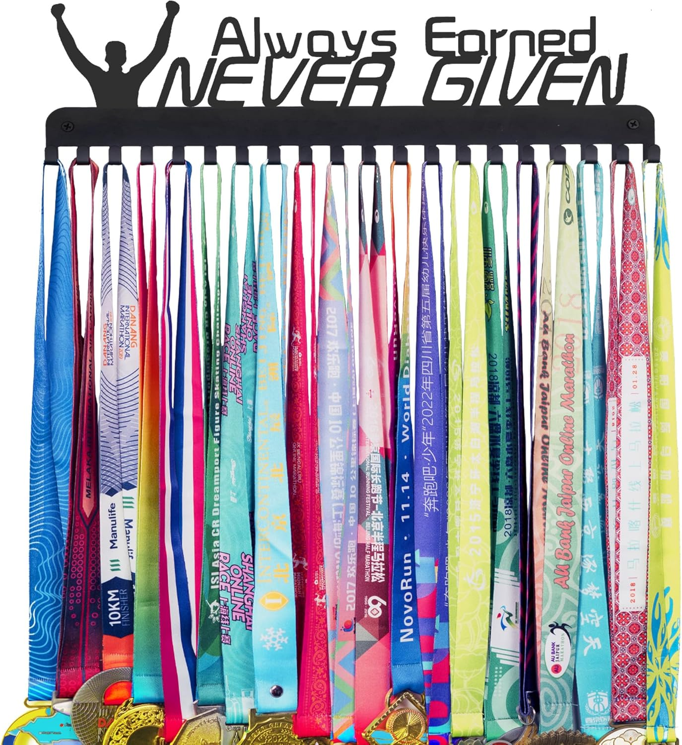 Goutoports Medal Holder Display Hanger - Personalized Medal Wall Hanger for Sport Race Runner Sturdy Black Steel Metal over 60 Medals Easy to Install (06 Gymnastics)