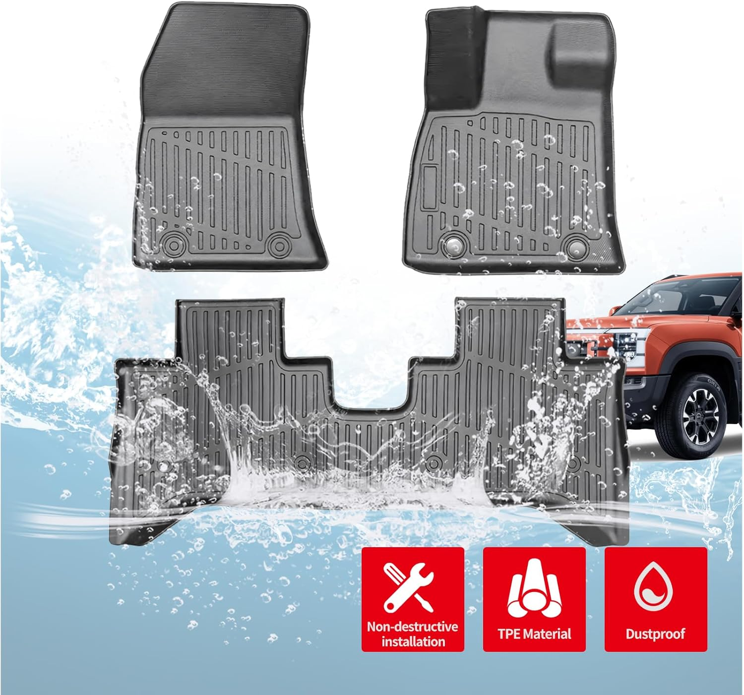 Car Floor Mats Foot Pads Fit for BYD Shark 6 2024-2025, All Weather TPE Floor Pads, Trunk Mats, Black Color, Set of 3 Pieces image number 1