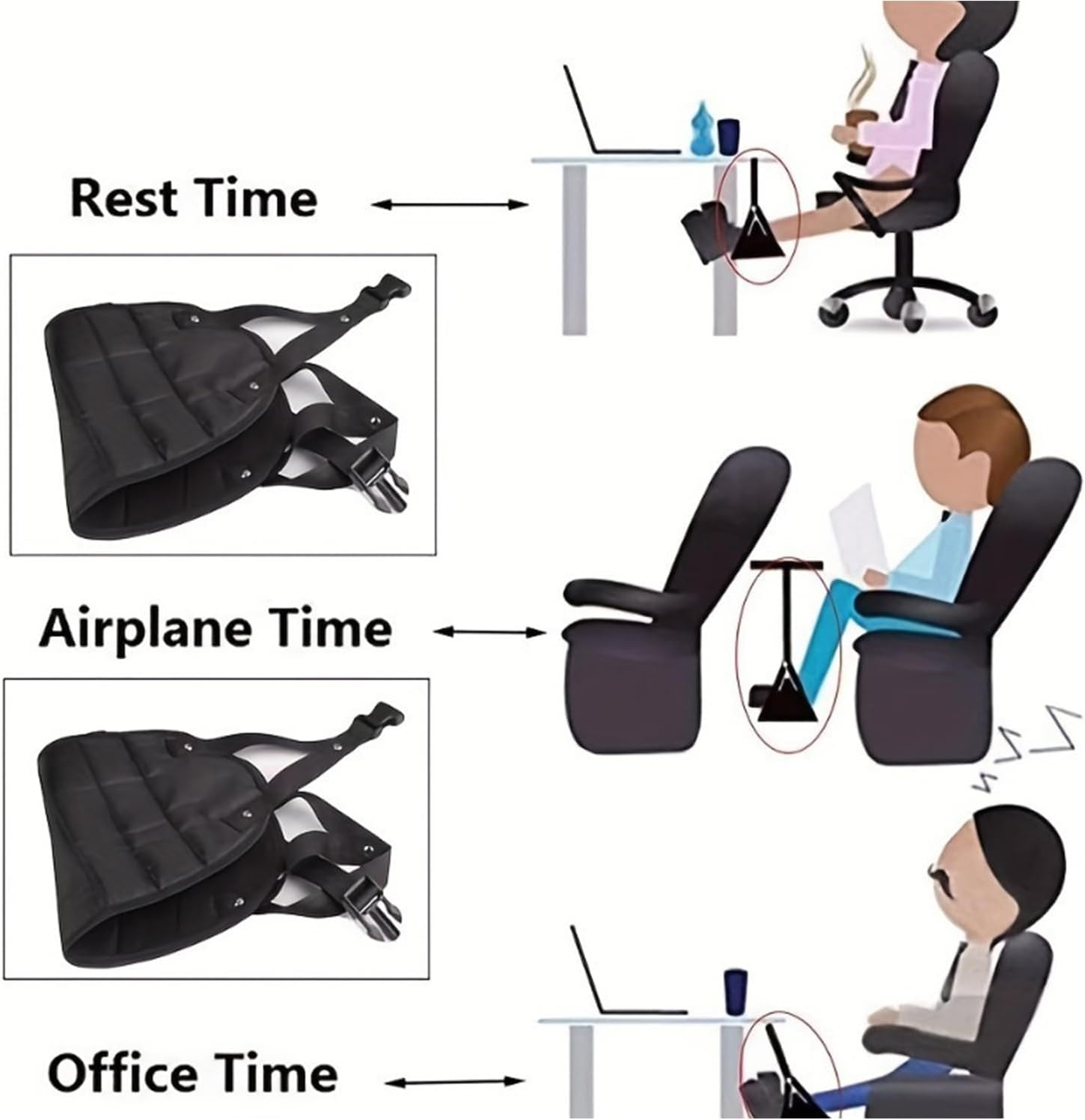 Adjustable Airplane Foot Rest for Travel - Portable Flight Footrest with Detachable Hammock, Lightweight Carry-On Foot Rest Accessories, Ergonomic Height Adjustment (Black) image number 5